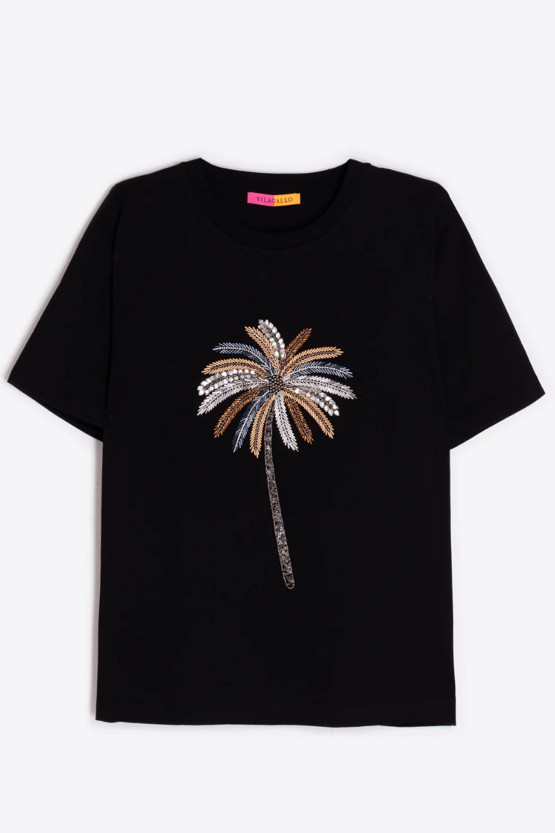 Vilagallo | Palmera Sequin Palm Tee | Black
