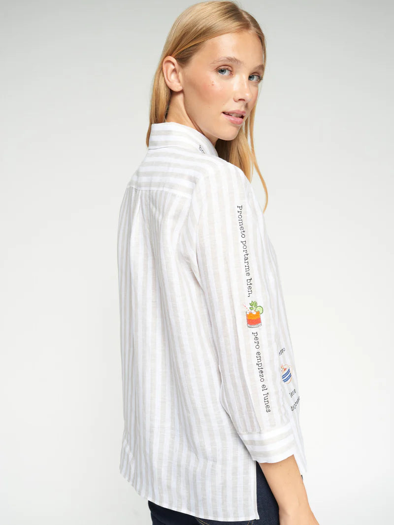 Vilagallo | Sara Linen Stripe Shirt | Beige/White