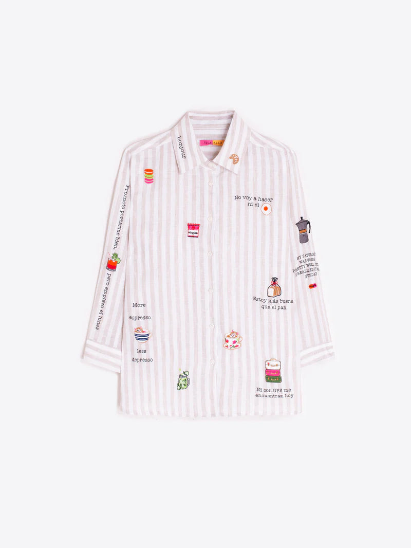 Vilagallo | Sara Linen Stripe Shirt | Beige/White