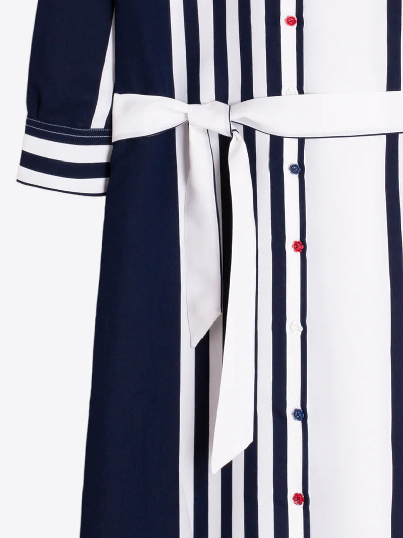 Vilagallo | Striped Shirt Dress | Navy/White