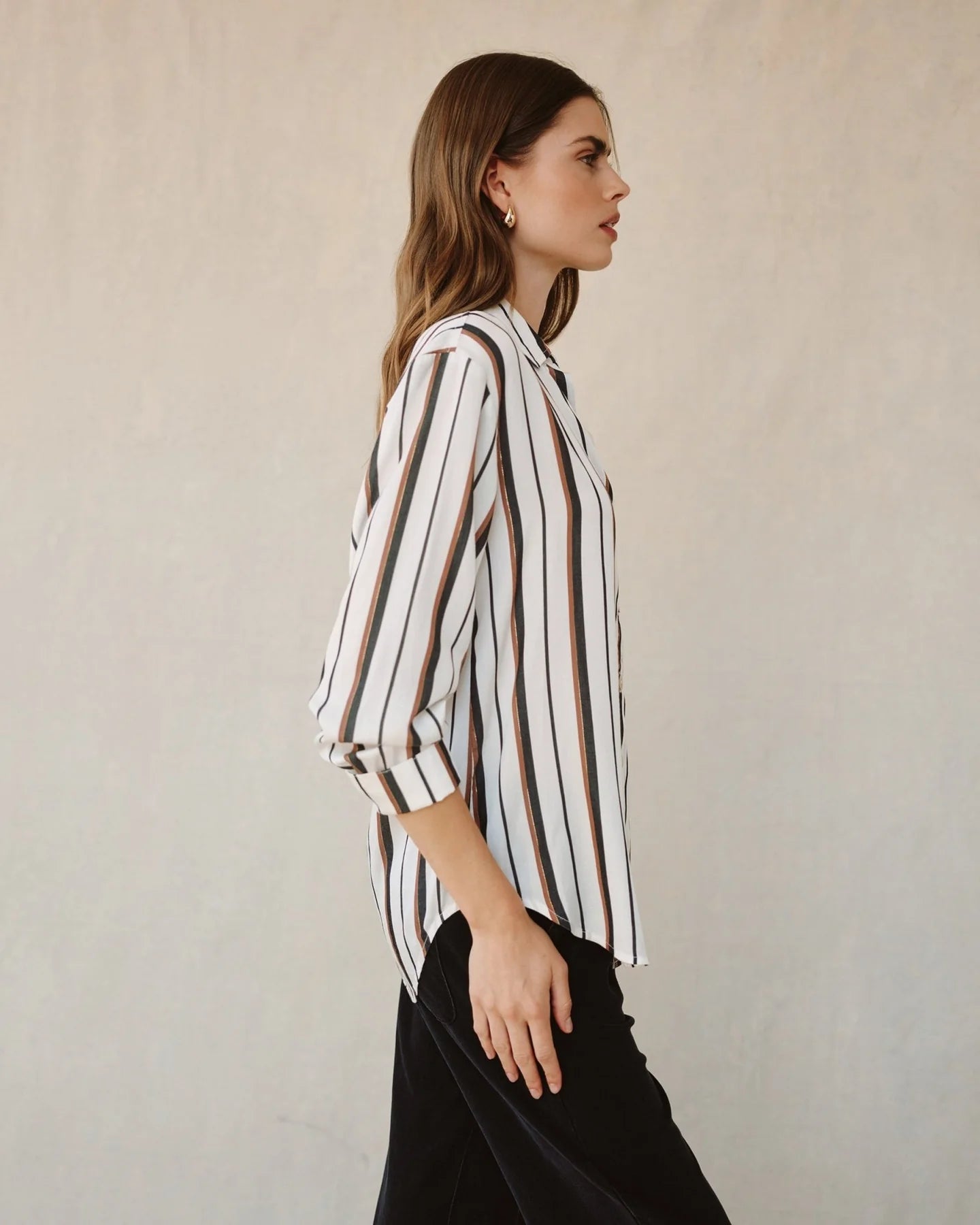 Bella Dahl | Boyfriend Button Down Shirt | Autumn Gold Lurex Stripe