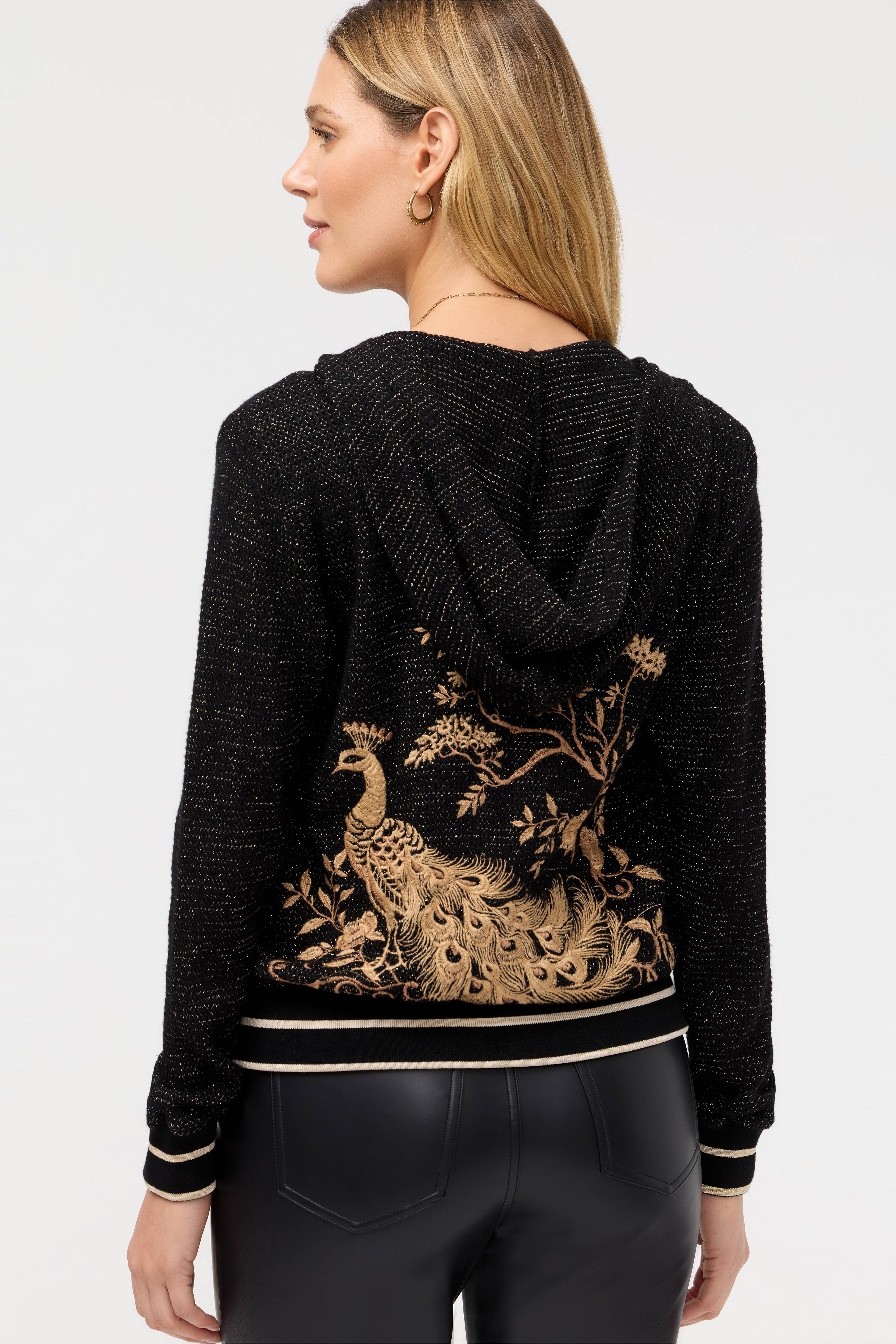 Johnny Was | Molly Metallic Thermal Zip Up Hoodie | Black