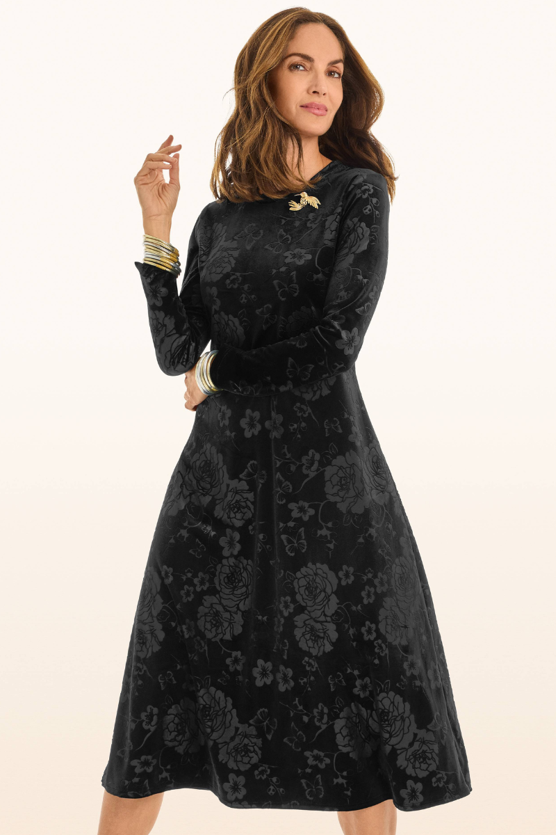 Johnny Was | Embossed Stretch Velvet Dress | Black