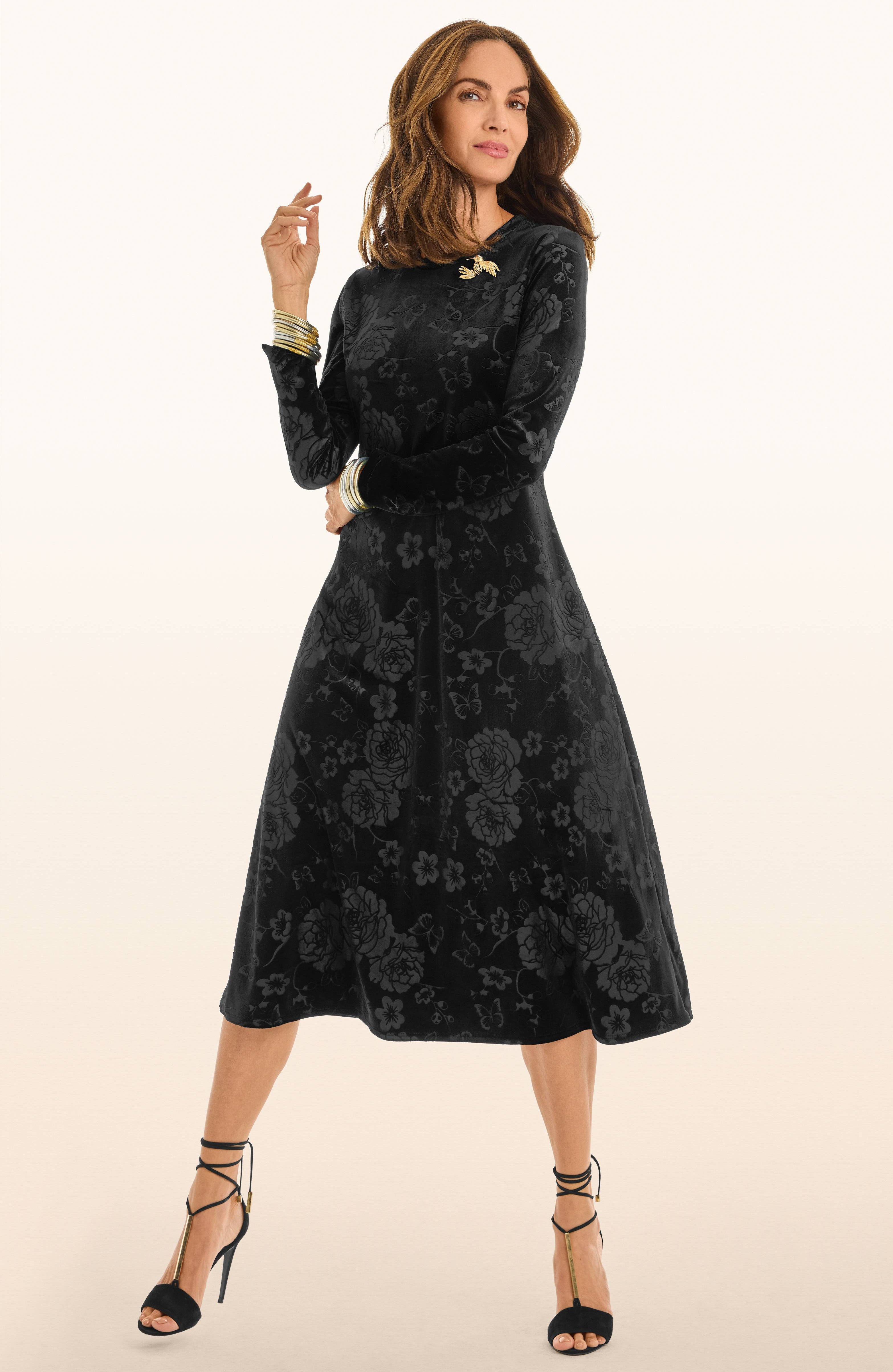 Johnny Was | Embossed Stretch Velvet Dress | Black