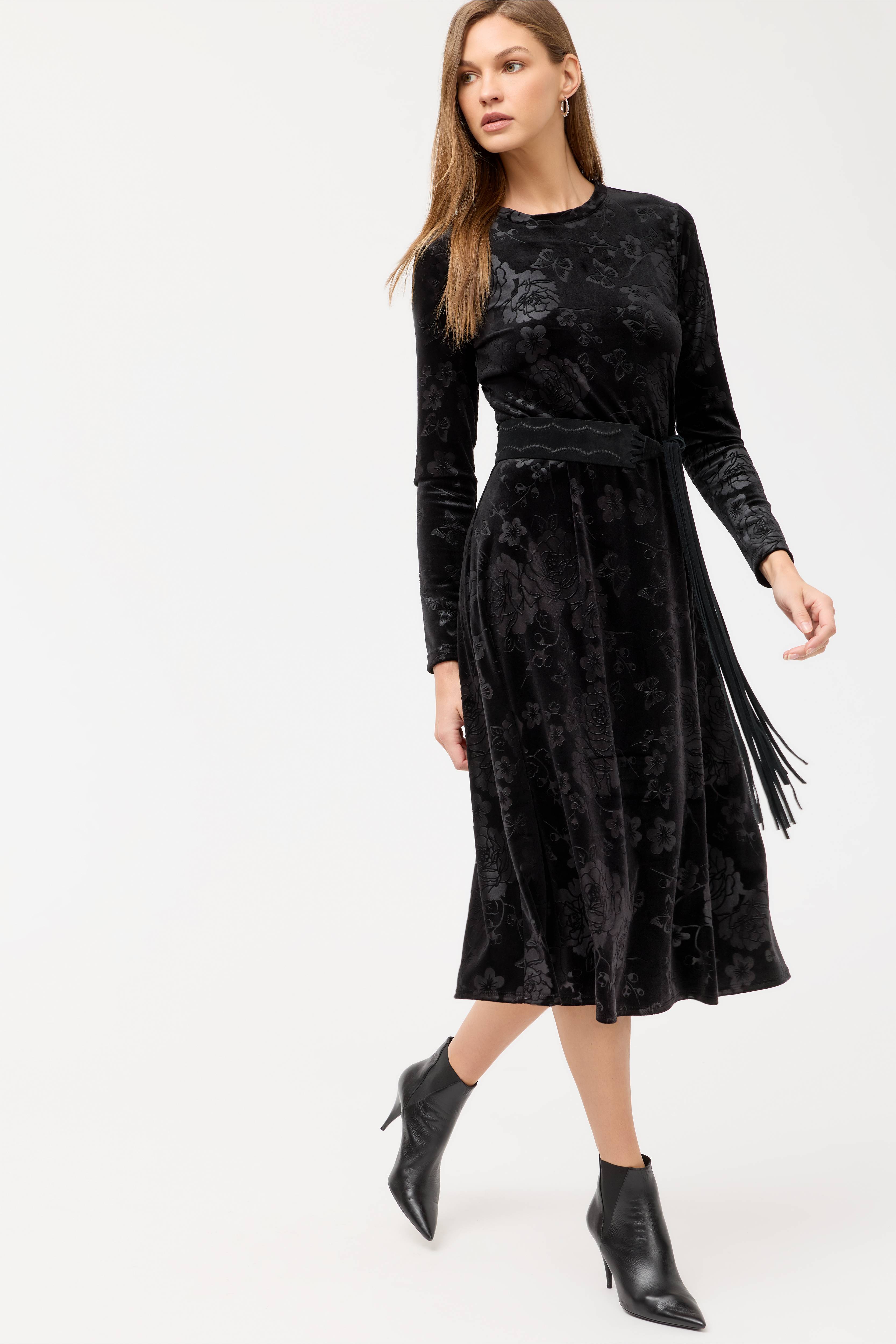 Johnny Was | Embossed Stretch Velvet Dress | Black