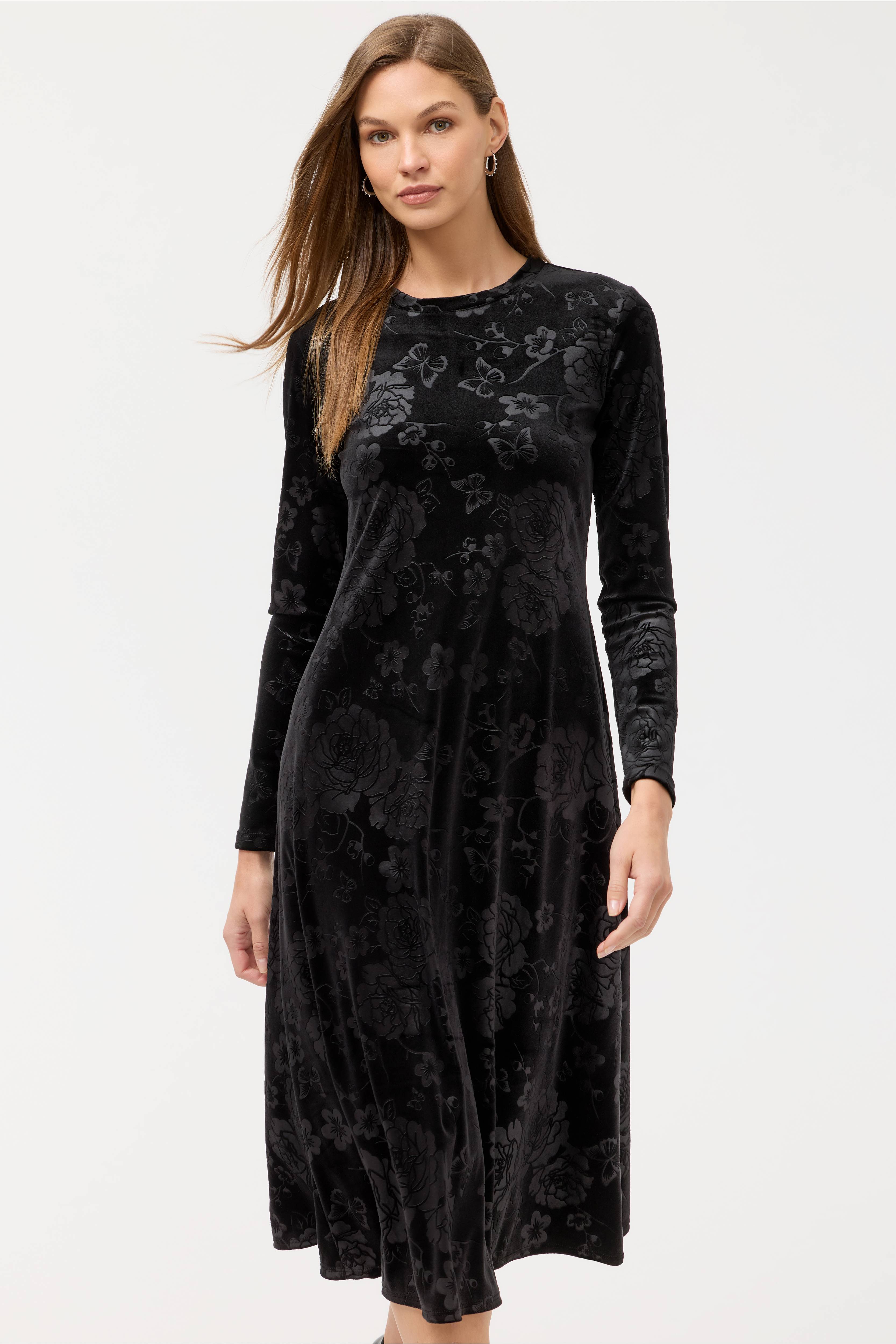 Johnny Was | Embossed Stretch Velvet Dress | Black