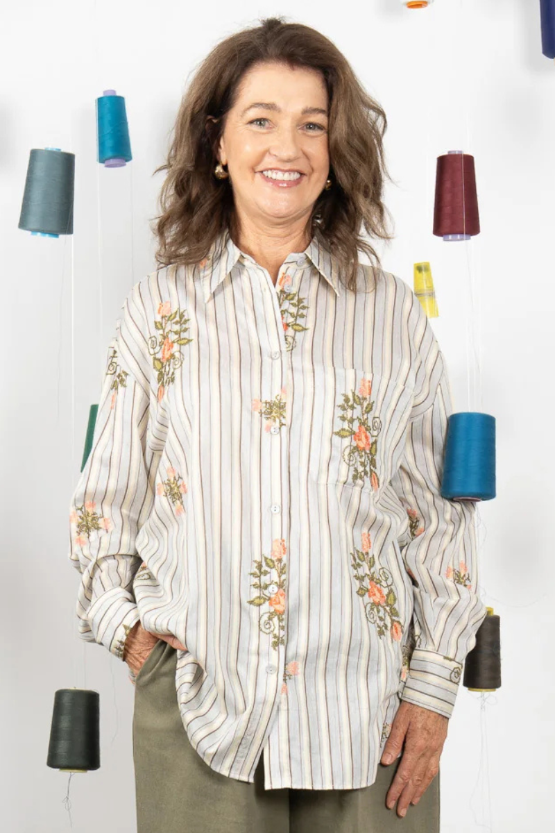 Maud Dainty | Rex Shirt | Yellow/Grey Stripe Floral