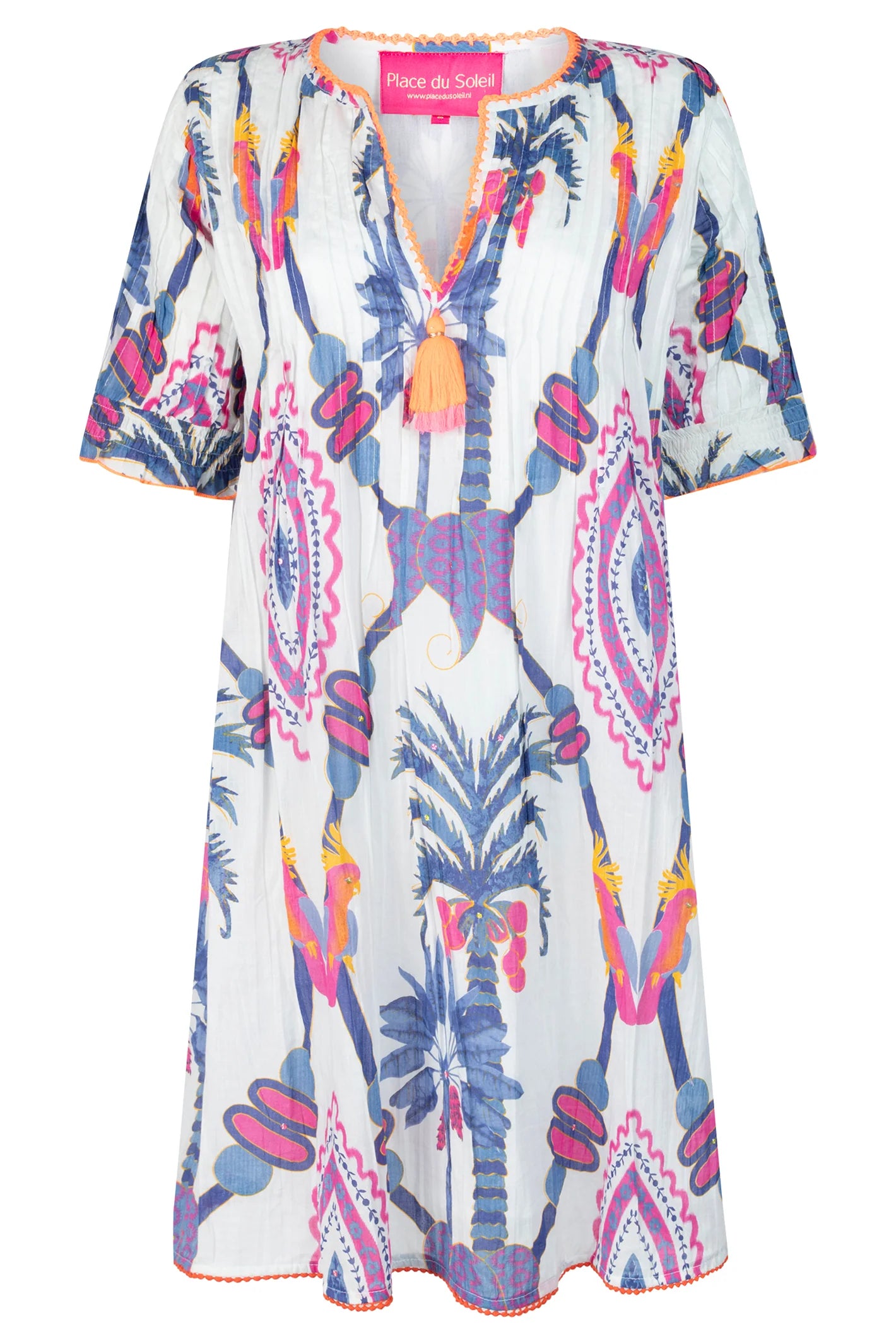 Place du Soleil | Blue Bird Short Dress | White/Multi
