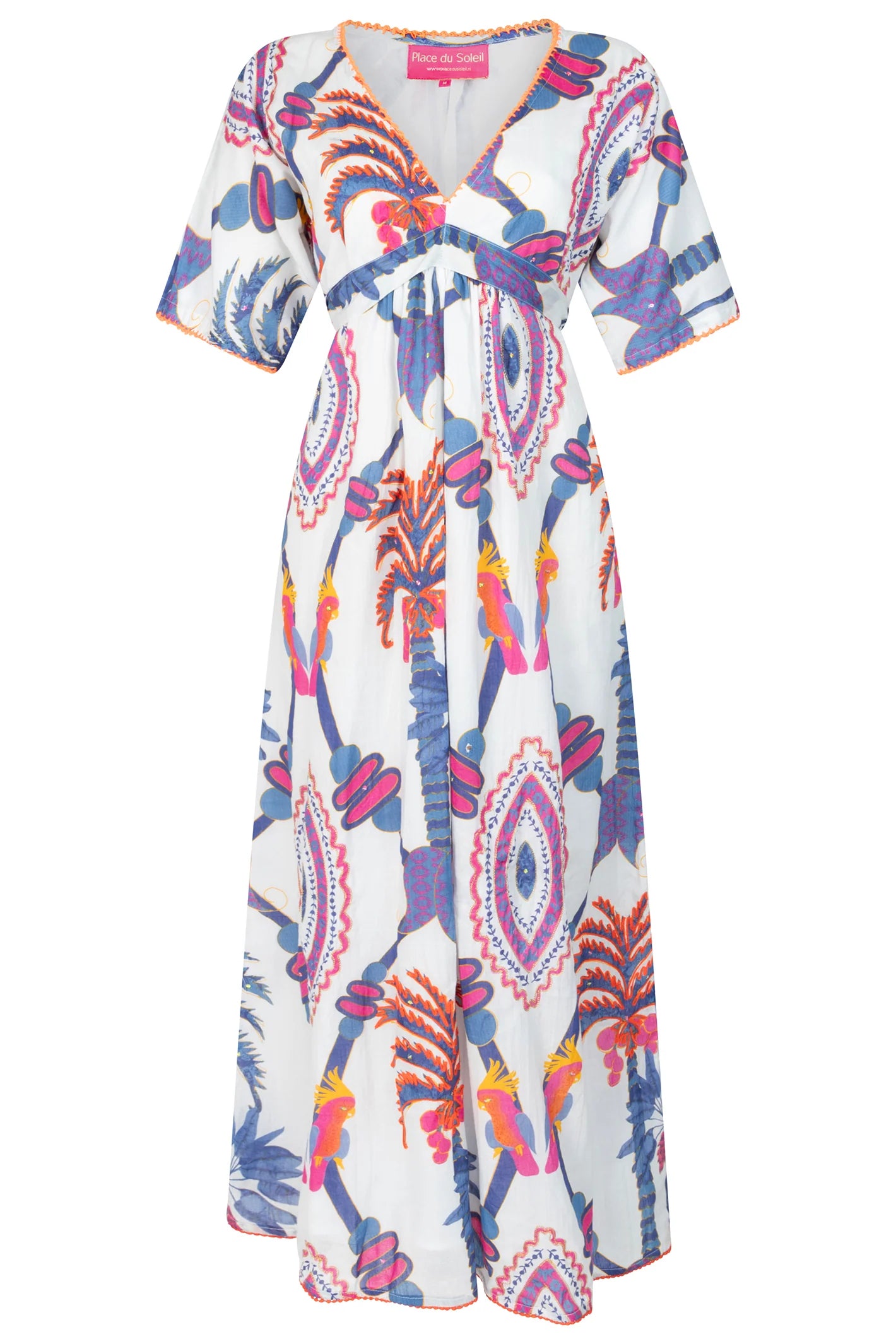 Place du Soleil | Rosa Blue Bird and Orange Tree Dress | White/Multi