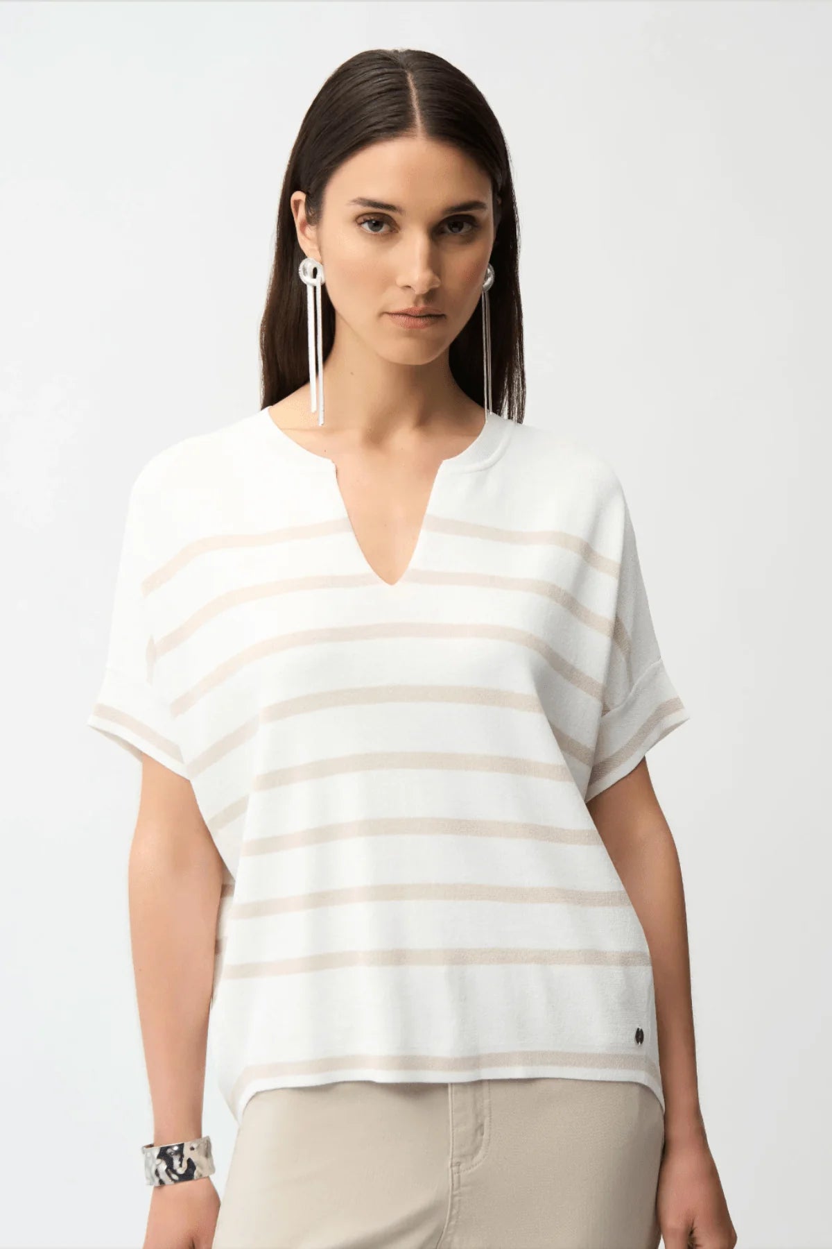 Joseph Ribkoff I Stripe Short Sleeve Sweater I Vanilla/Moonstone
