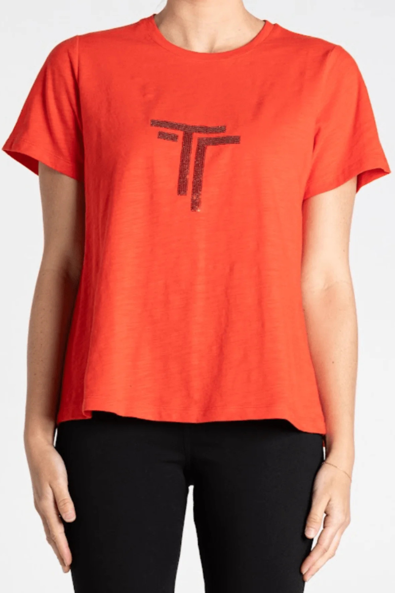 Two T's | Crew Neck T-Shirt with Logo | Intense Orange