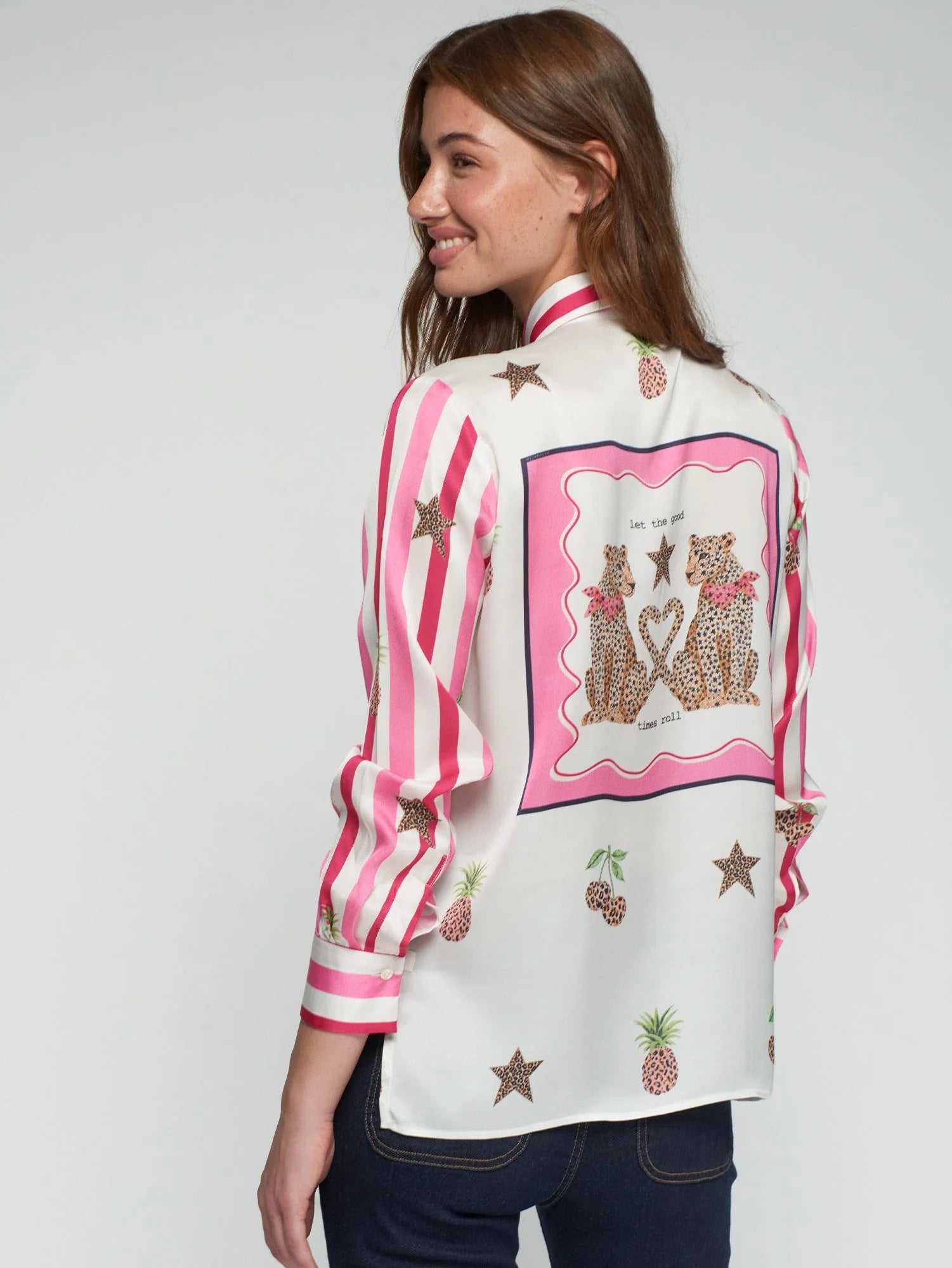 Vilagallo | Isa Cherries Print Shirt | Multi Pink/White