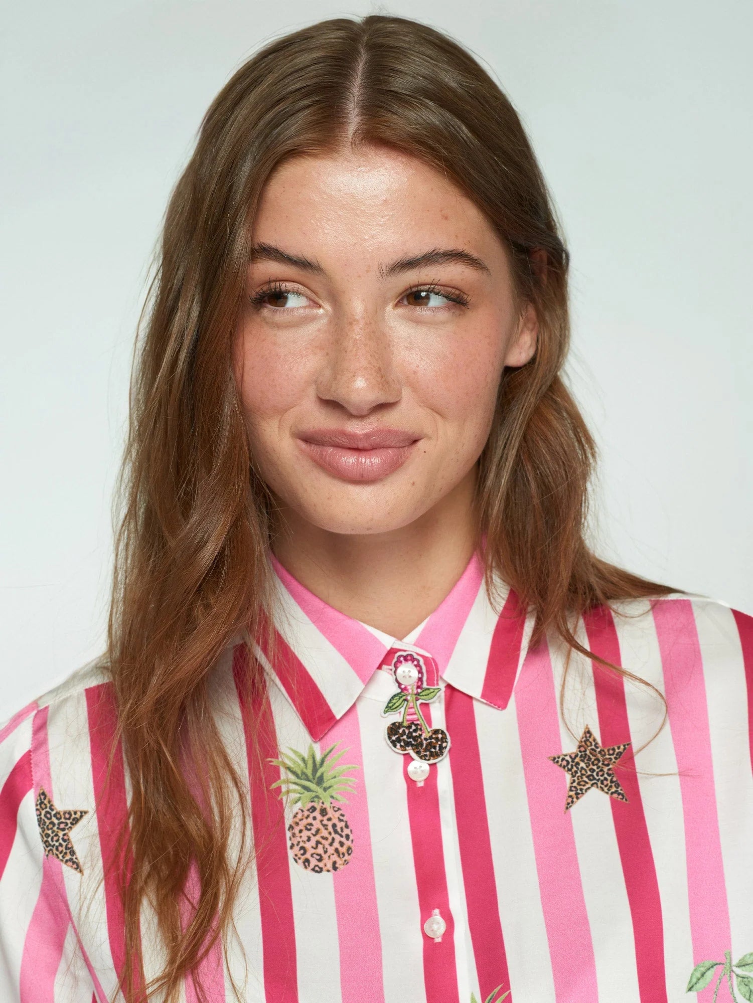 Vilagallo | Isa Cherries Print Shirt | Multi Pink/White