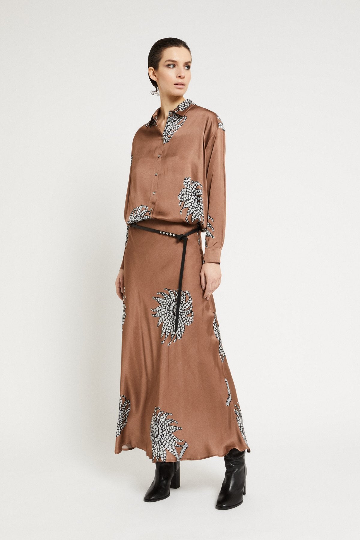 Ottod'Ame | Elastic Waist Printed Skirt | Brown