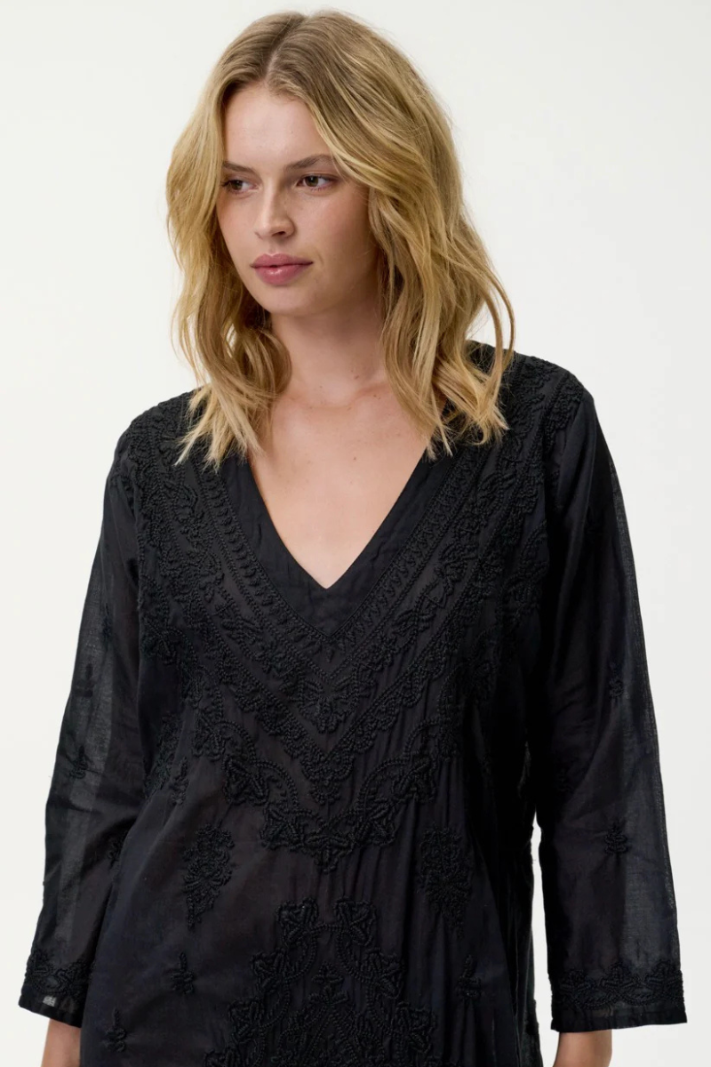 One Season | Long Goa Embroidered Dress | Black