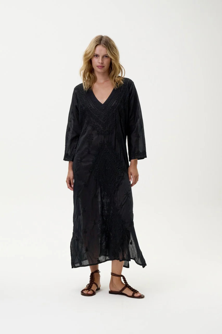 One Season | Long Goa Embroidered Dress | Black