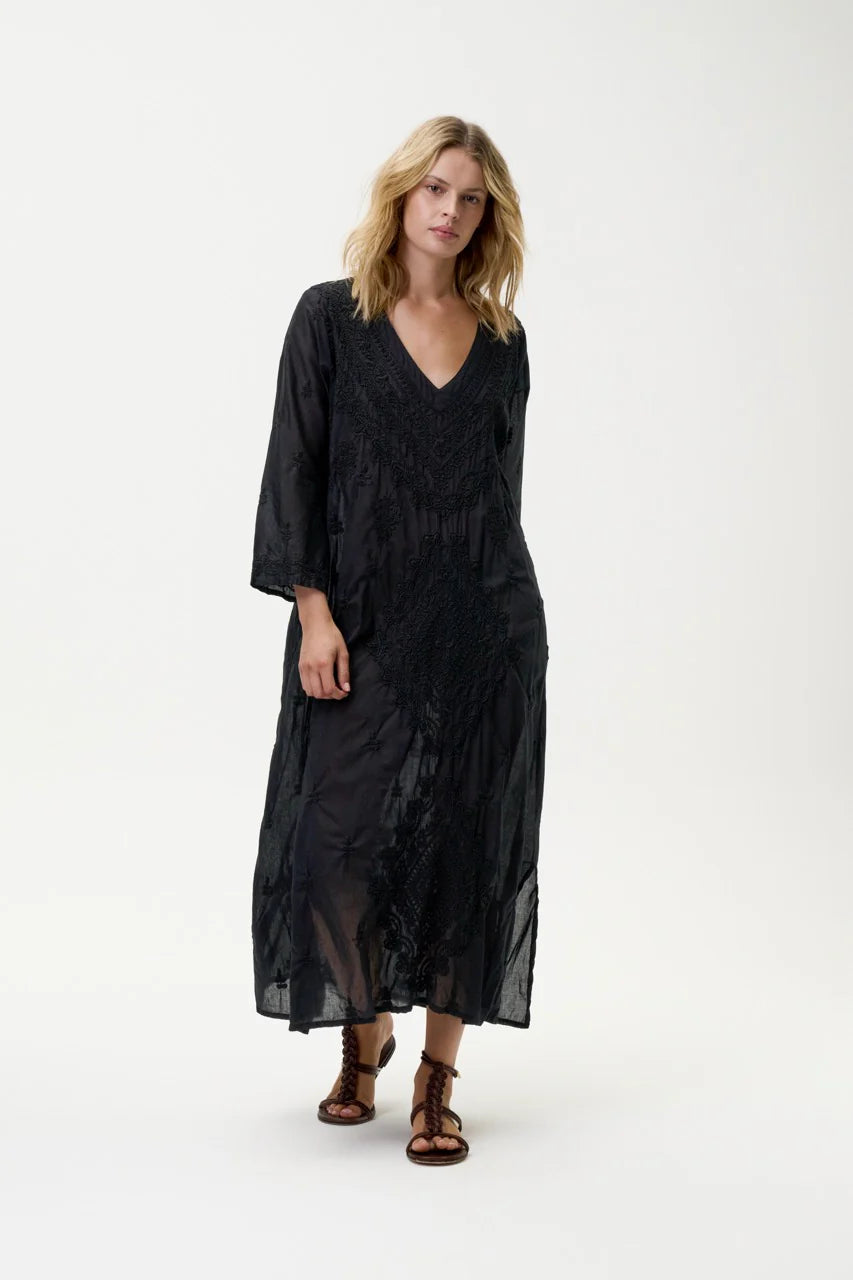One Season | Long Goa Embroidered Dress | Black