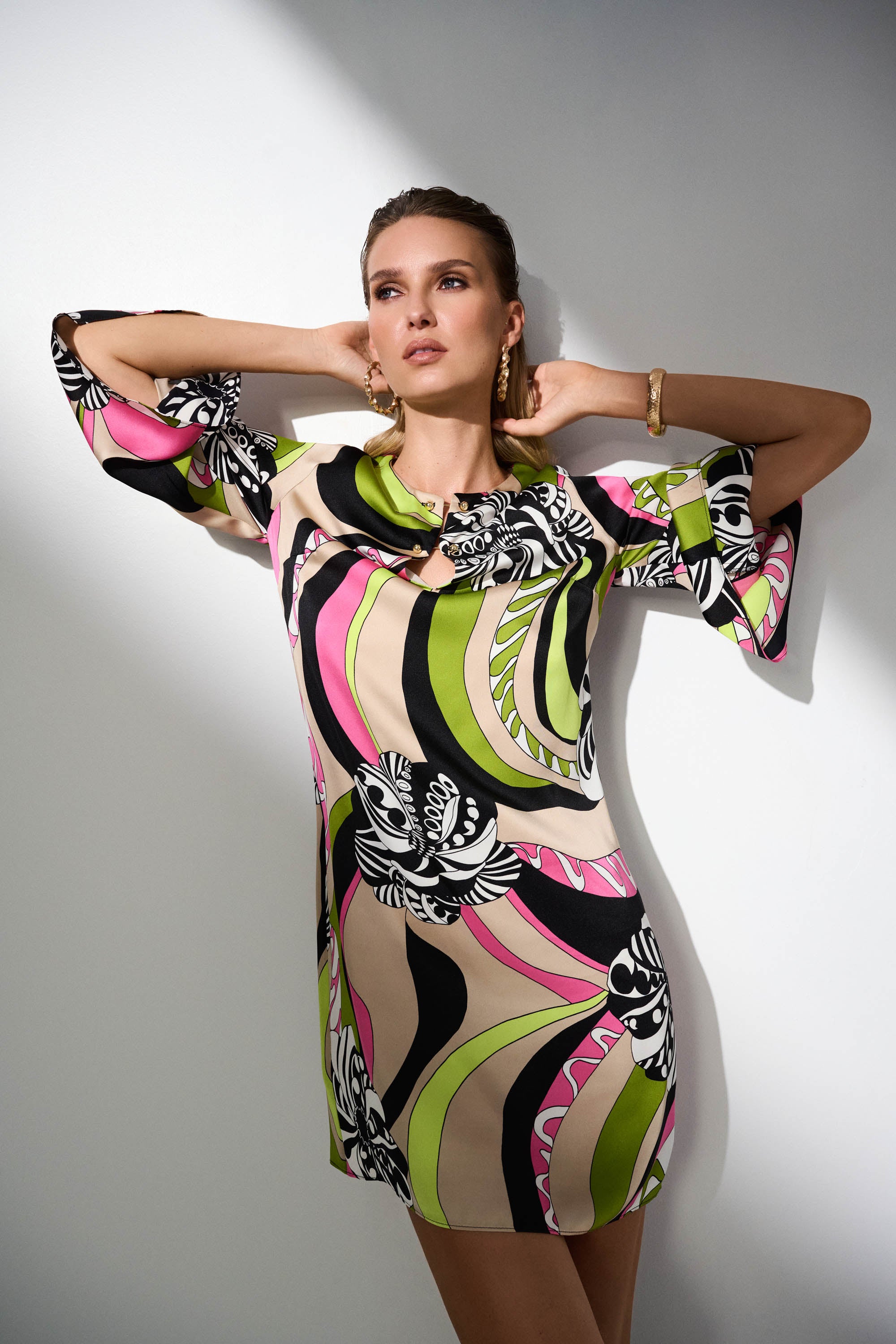 Joseph Ribkoff | Satin Retro Print Straight Dress