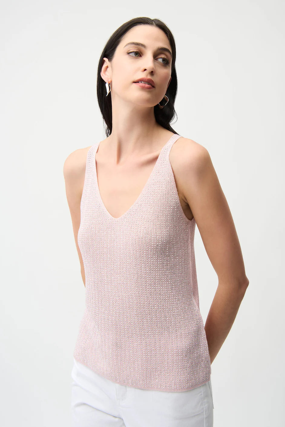 Joseph Ribkoff I Metallic Knitted Camisole with Rhinestones I Pink