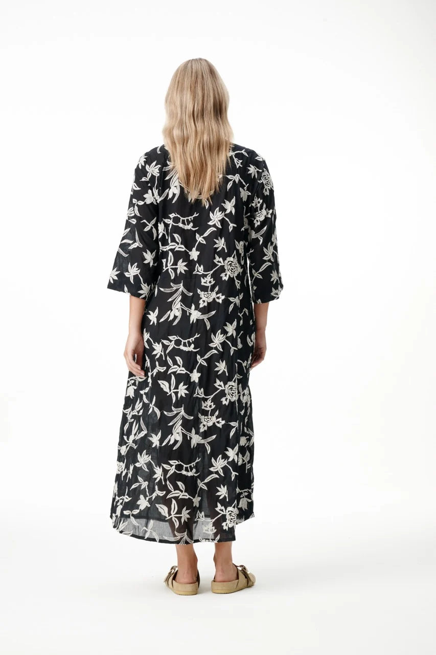 One Season | Deia Embroidery Cotton Dress | Black/Cream