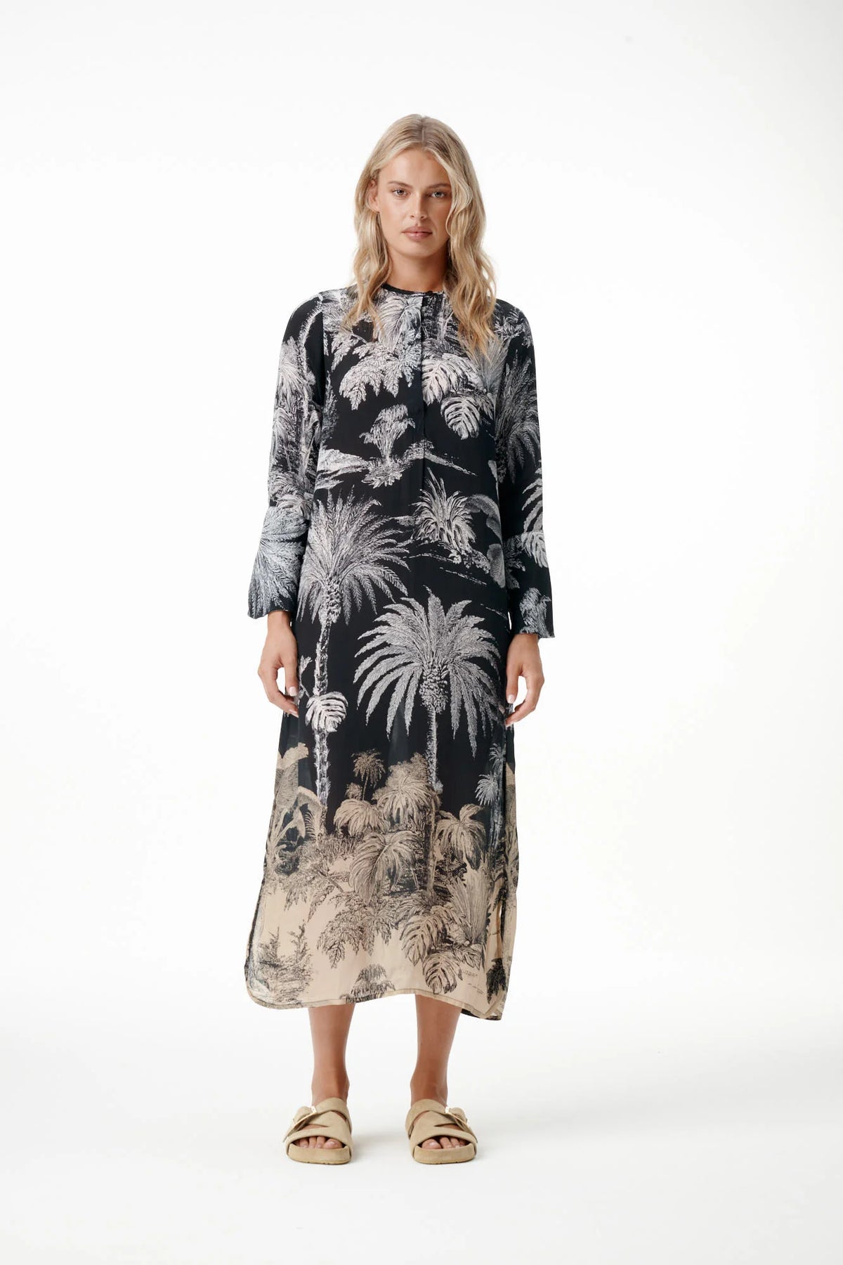 One Season | Long Genie-Midnight Palm Dress | Black
