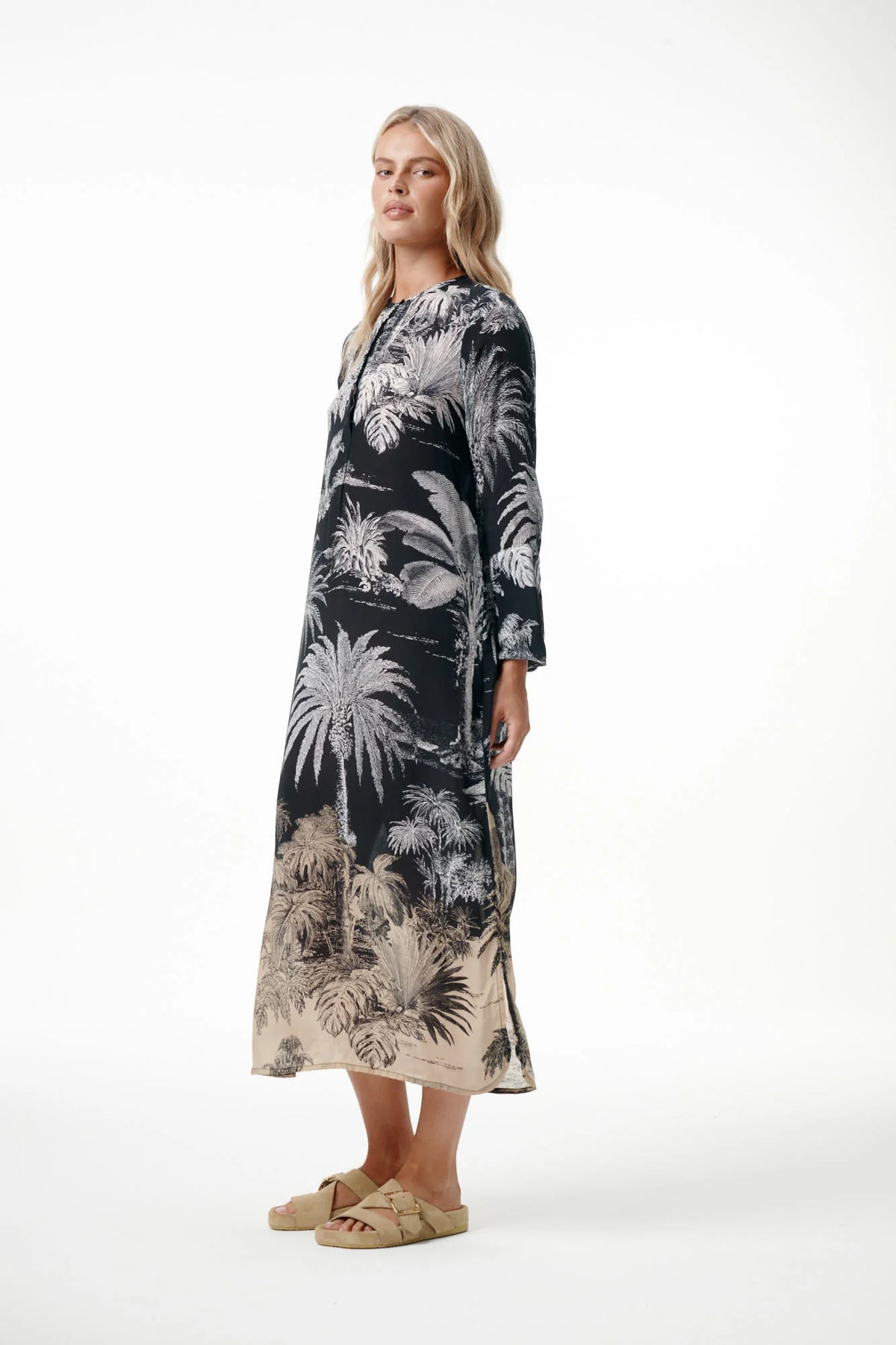 One Season | Long Genie-Midnight Palm Dress | Black