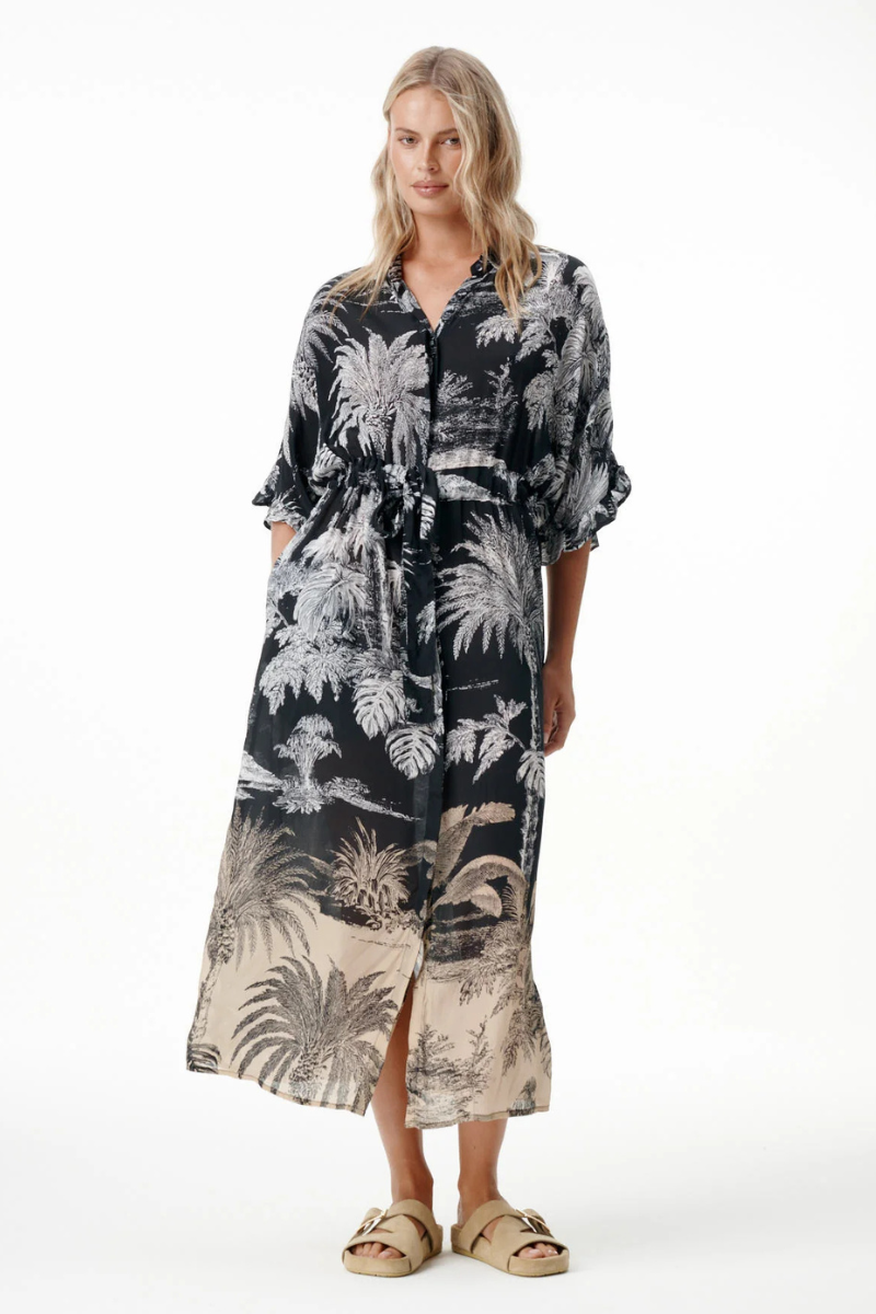 One Season | Jasmine Midnight Palm Dress | Black