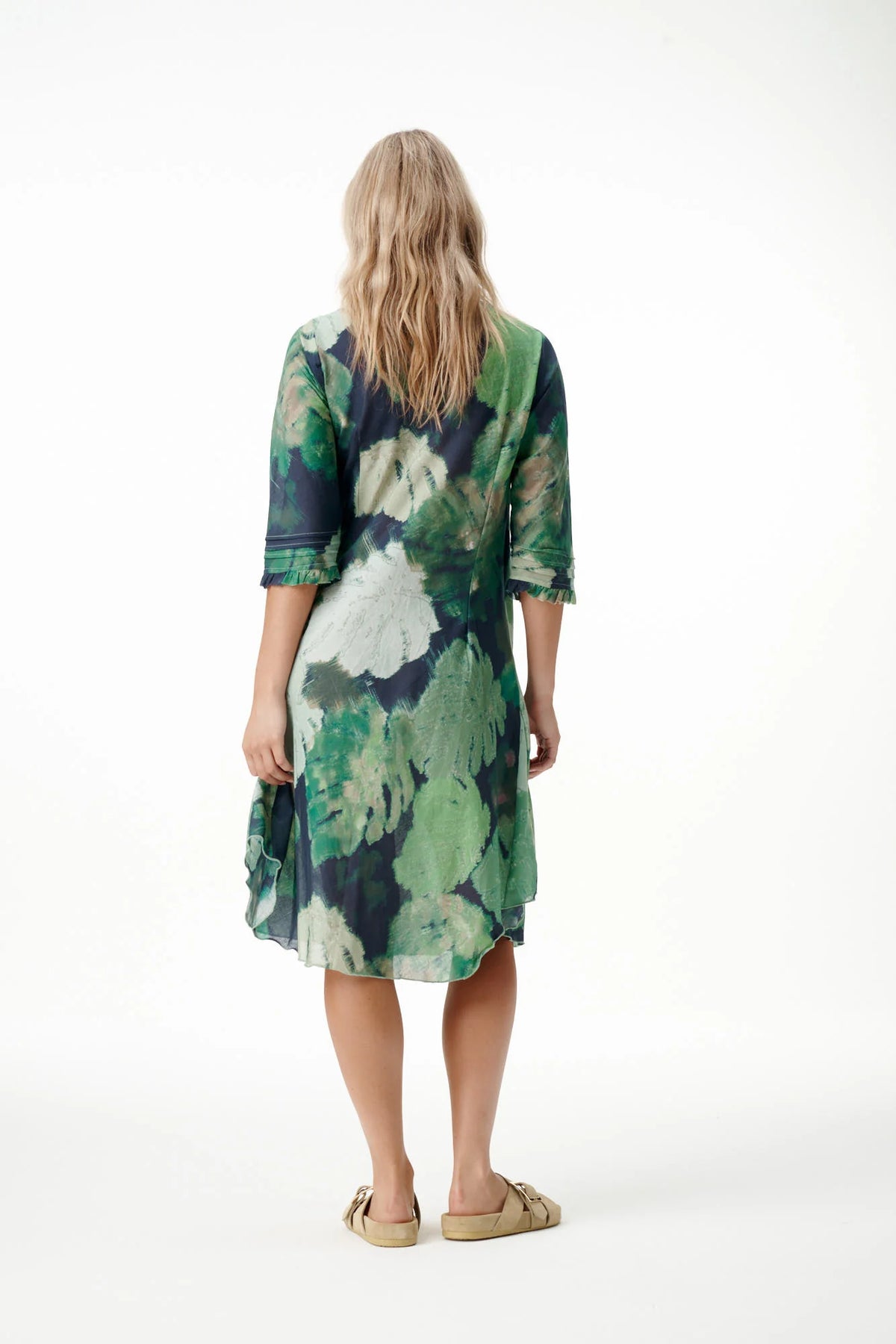 One Season | Middy Poppy Cotton Dress - Monstera Night Green