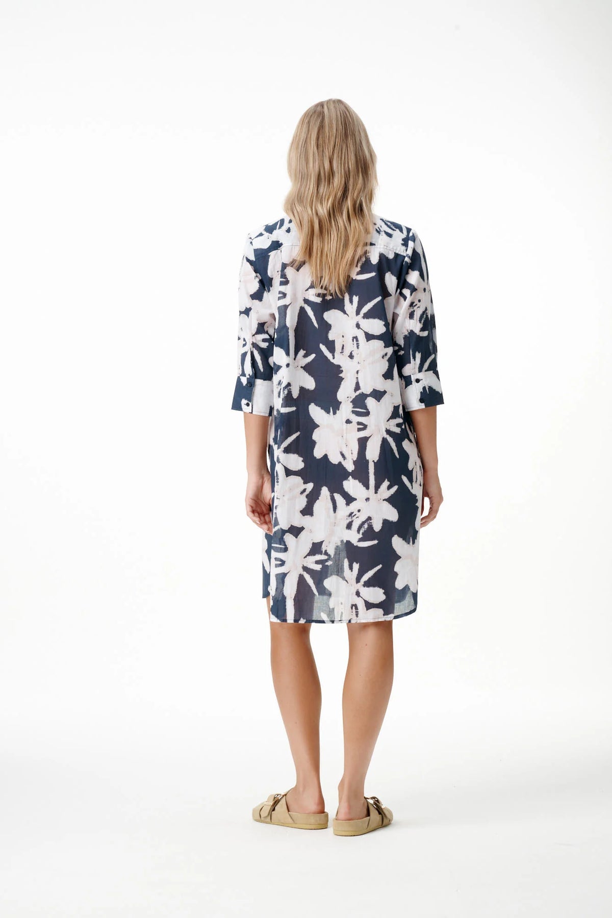 One Season | Middy Daisy Indigo Leaf Cotton Dress | Navy/White