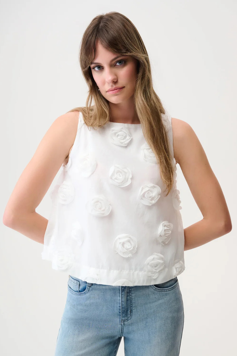 Joseph Ribkoff | Top with 3D Floral Embroidery | Flowers White