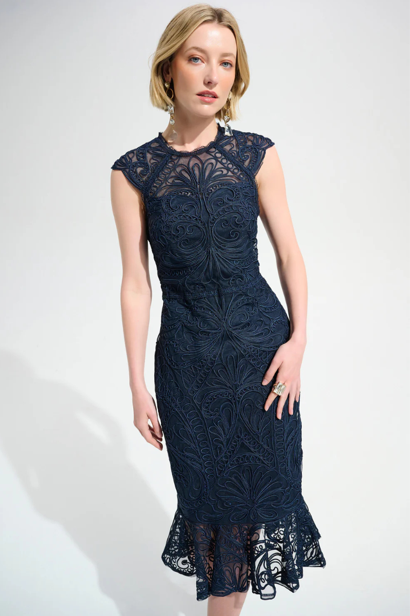 Joseph Ribkoff | Lace Knee Length Dress | Navy