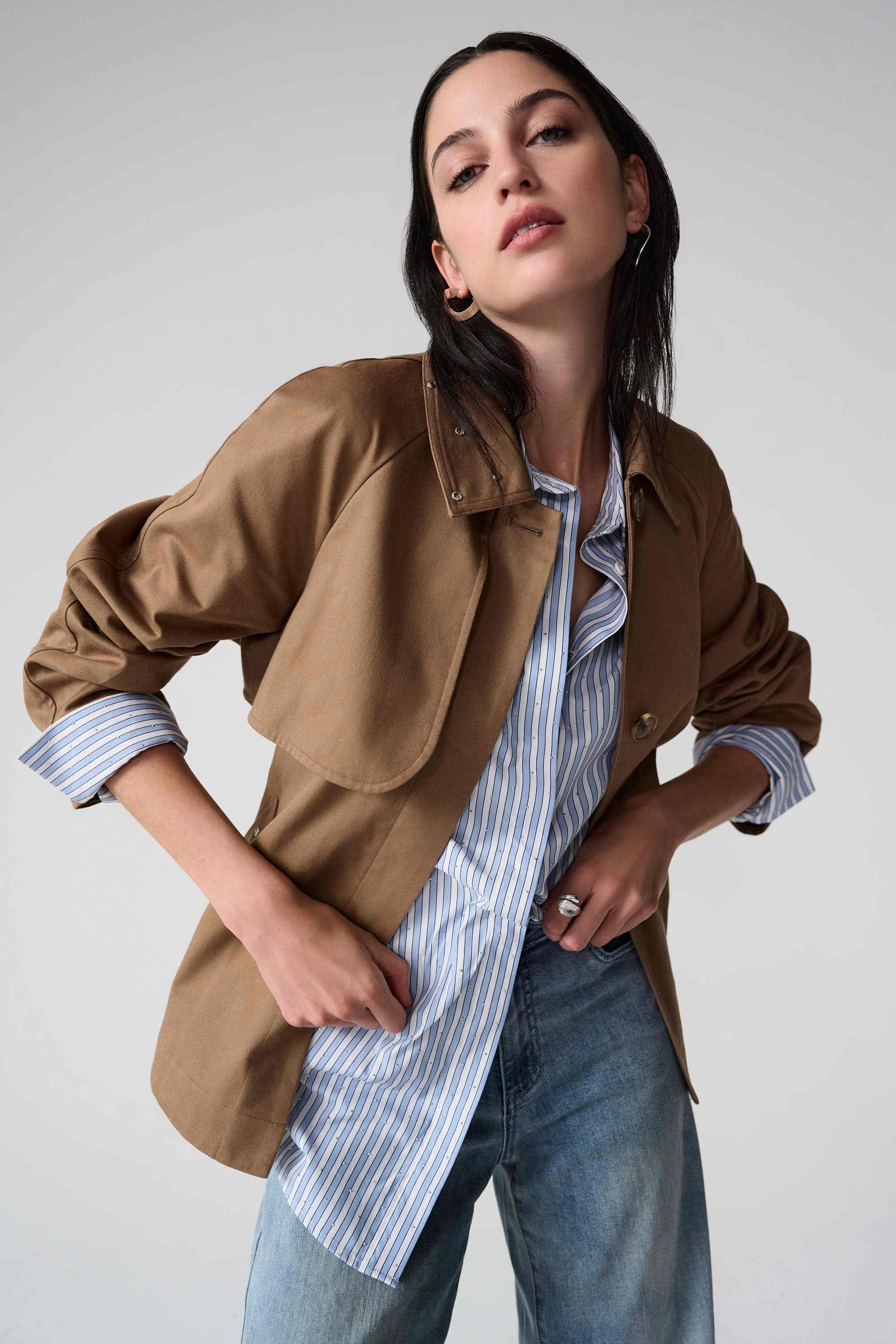 Joseph Ribkoff | Cotton Twill Short Trench with Belt | Tiger's Eye
