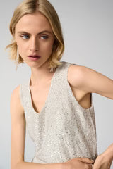 Joseph Ribkoff I Sequins Yarn V Neck Cami I Moonstone/Silver Sequins