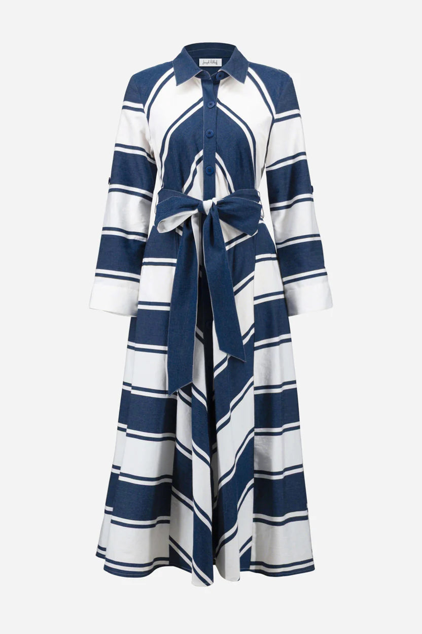 Joseph Ribkoff | Cotton Flare Stripe Dress | Navy/White
