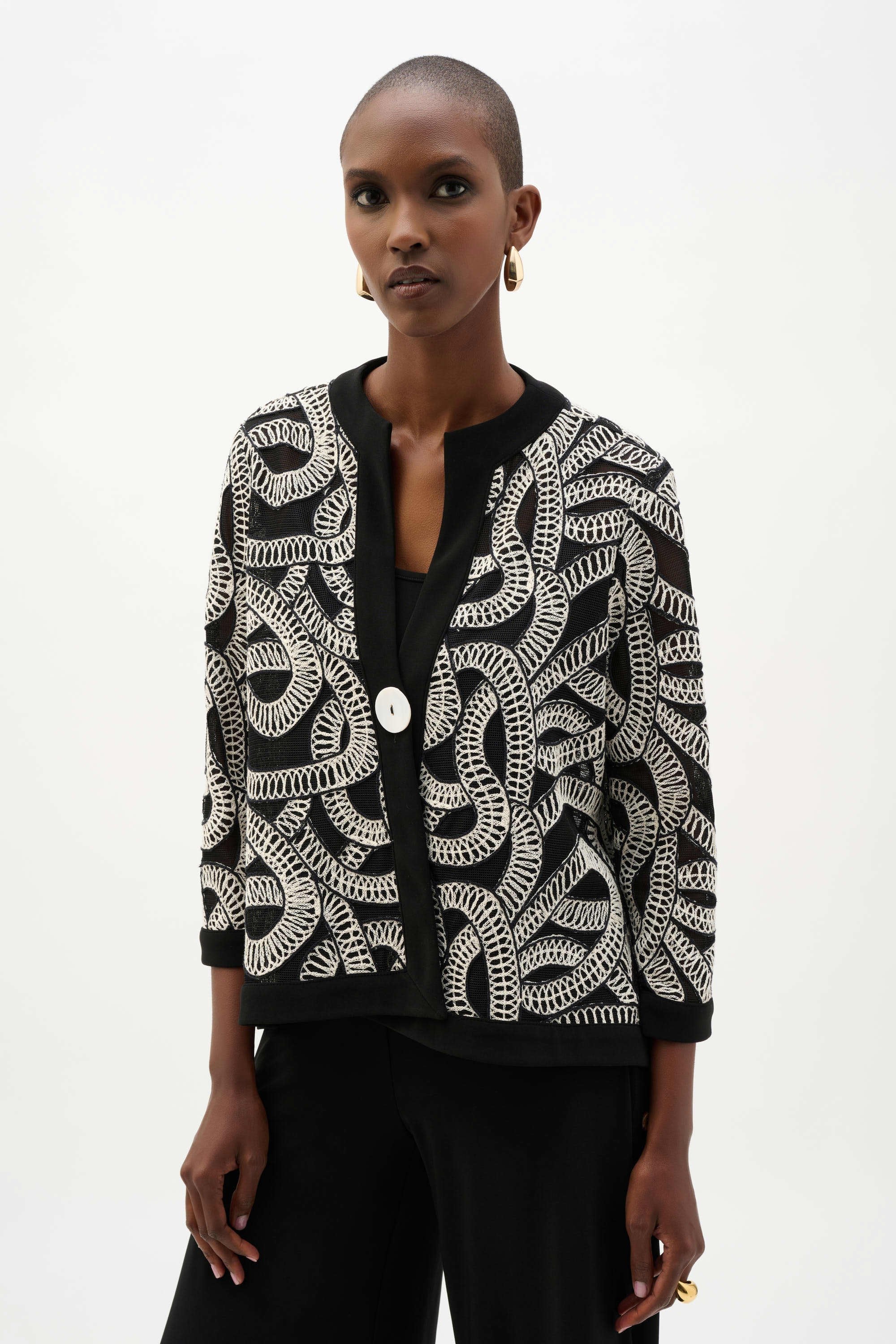 Joseph Ribkoff I Mesh Abstract Swing Jacket I Black with White