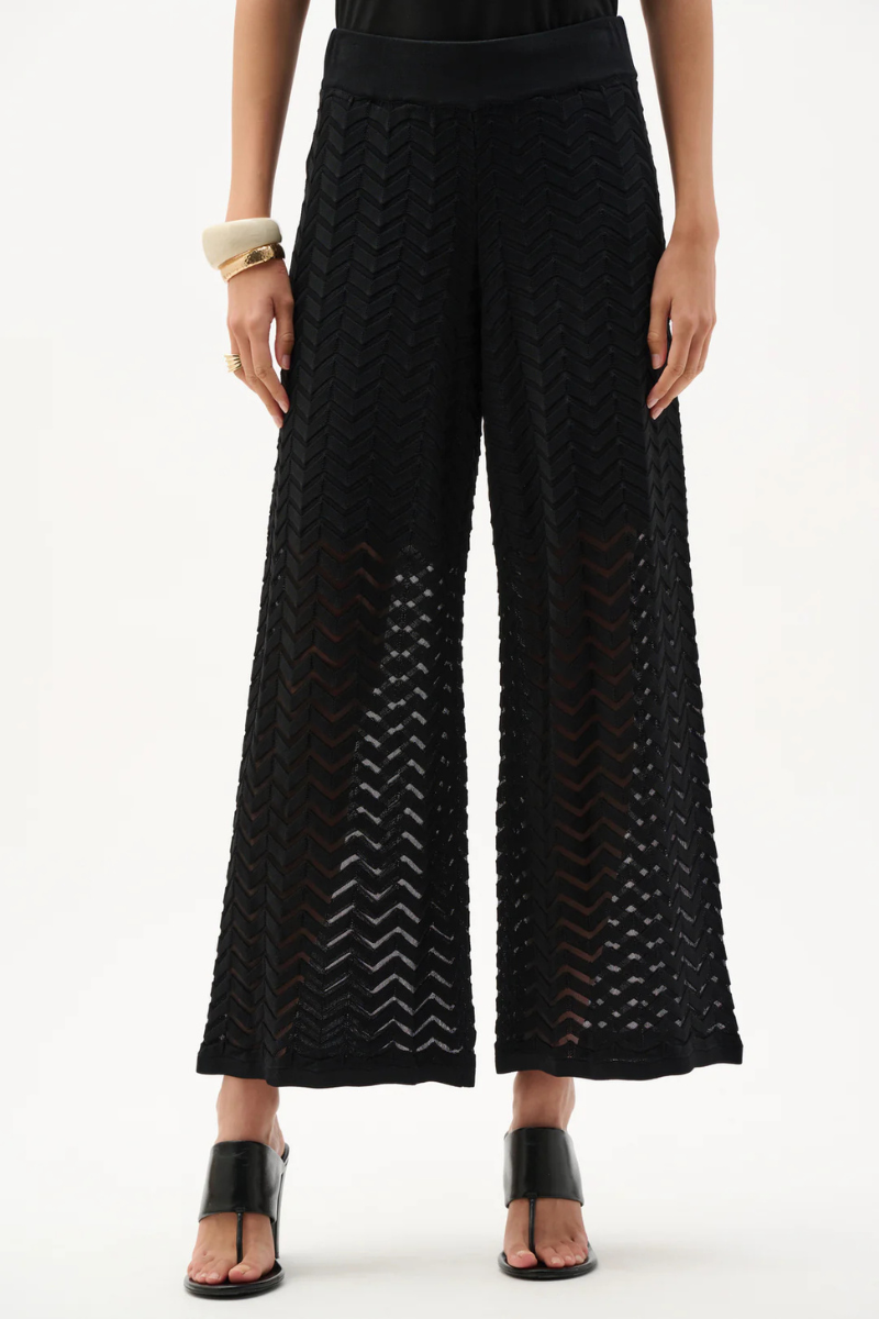 Joseph Ribkoff | Jacquard Knit Chevron  Cullotte Pants | Black