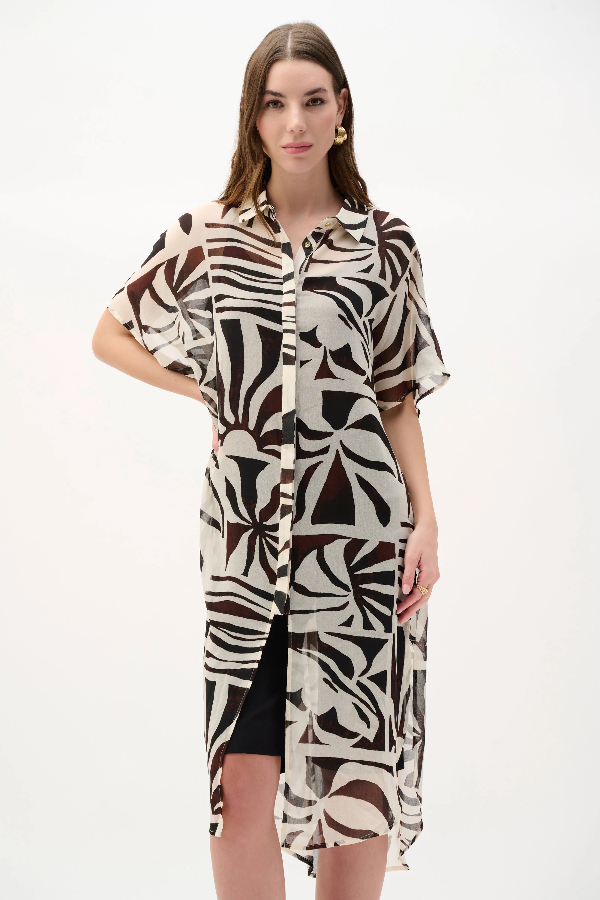 Joseph Ribkoff I Chiffon Print Straight Blouse I Brown