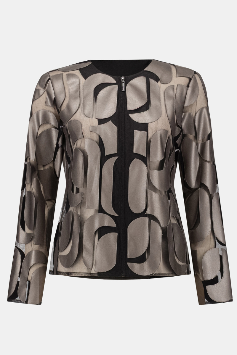 Joseph Ribkoff | Leatherette and Mesh Embroidered Jacket | Gunmetal/Black