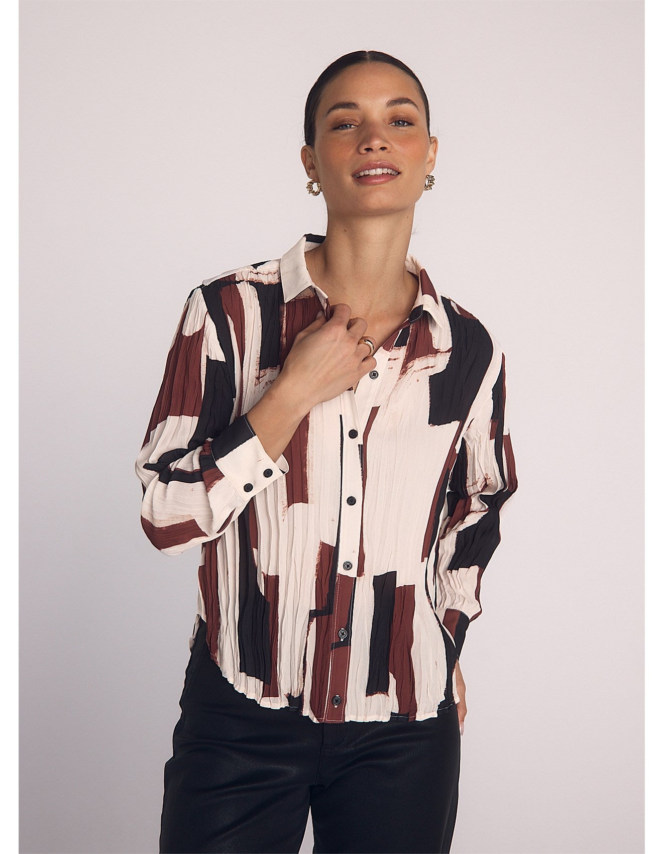 Bella Dahl I Pleated Abstract Button through Blouse