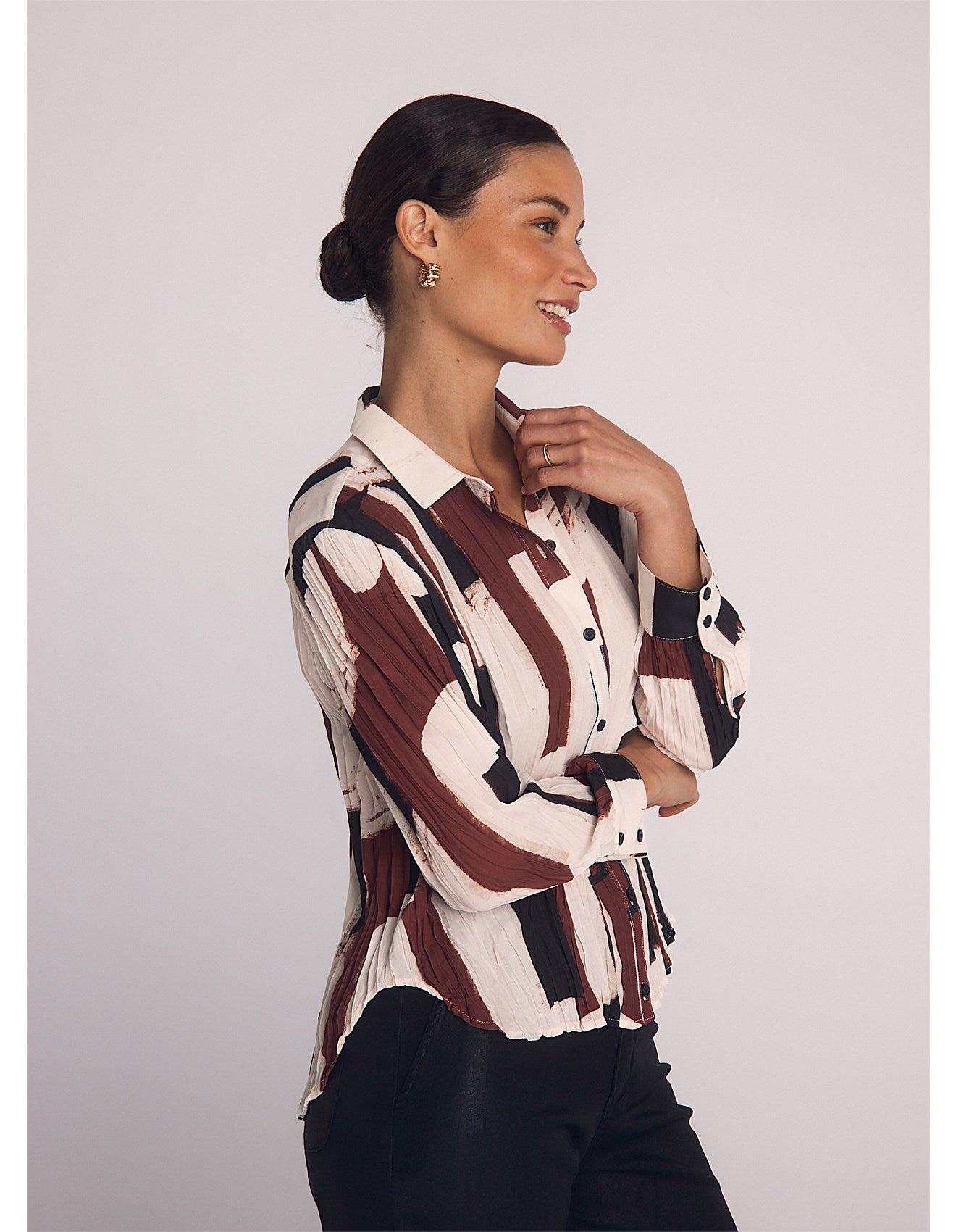 Bella Dahl I Pleated Abstract Button through Blouse