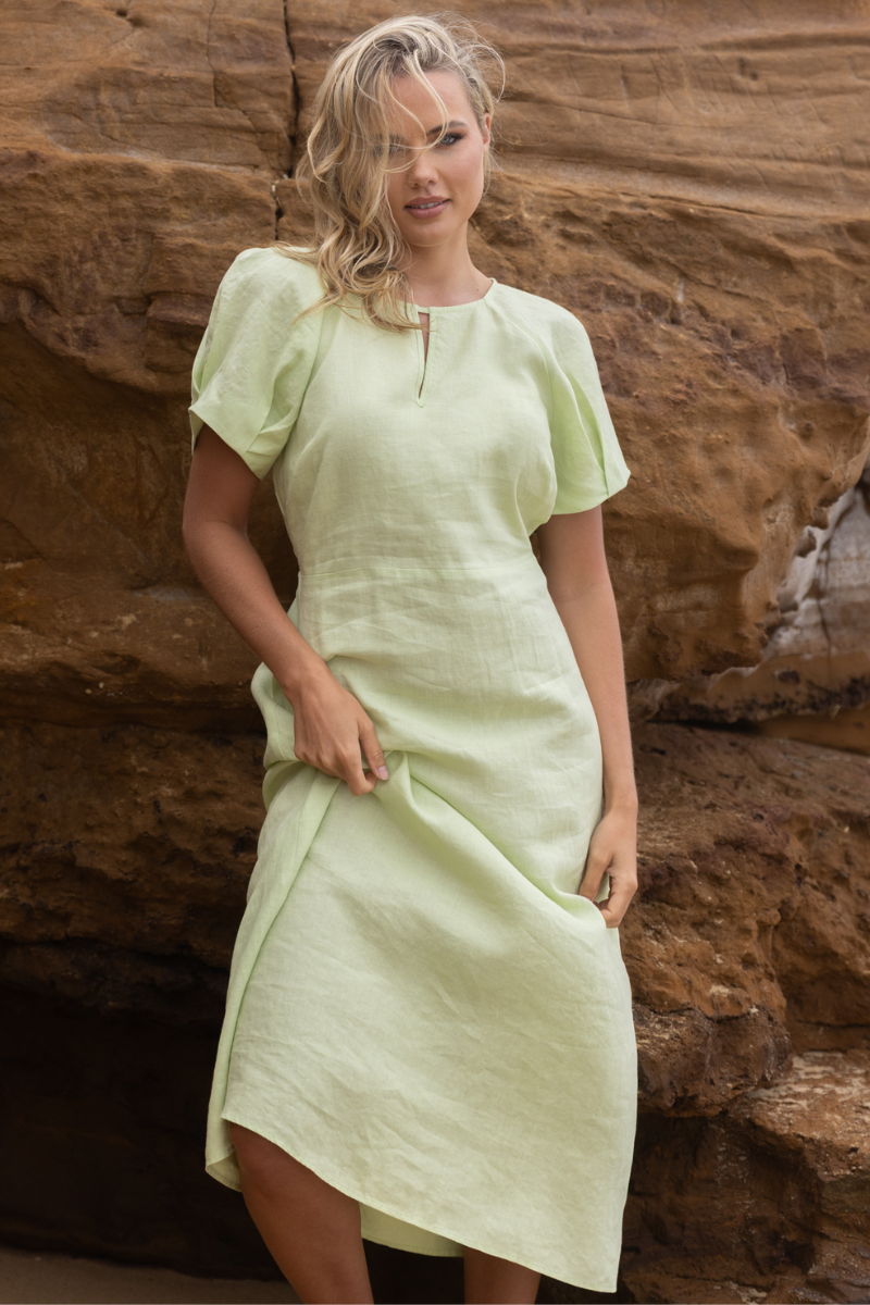 Two T's | Linen Midi Dress | Lime
