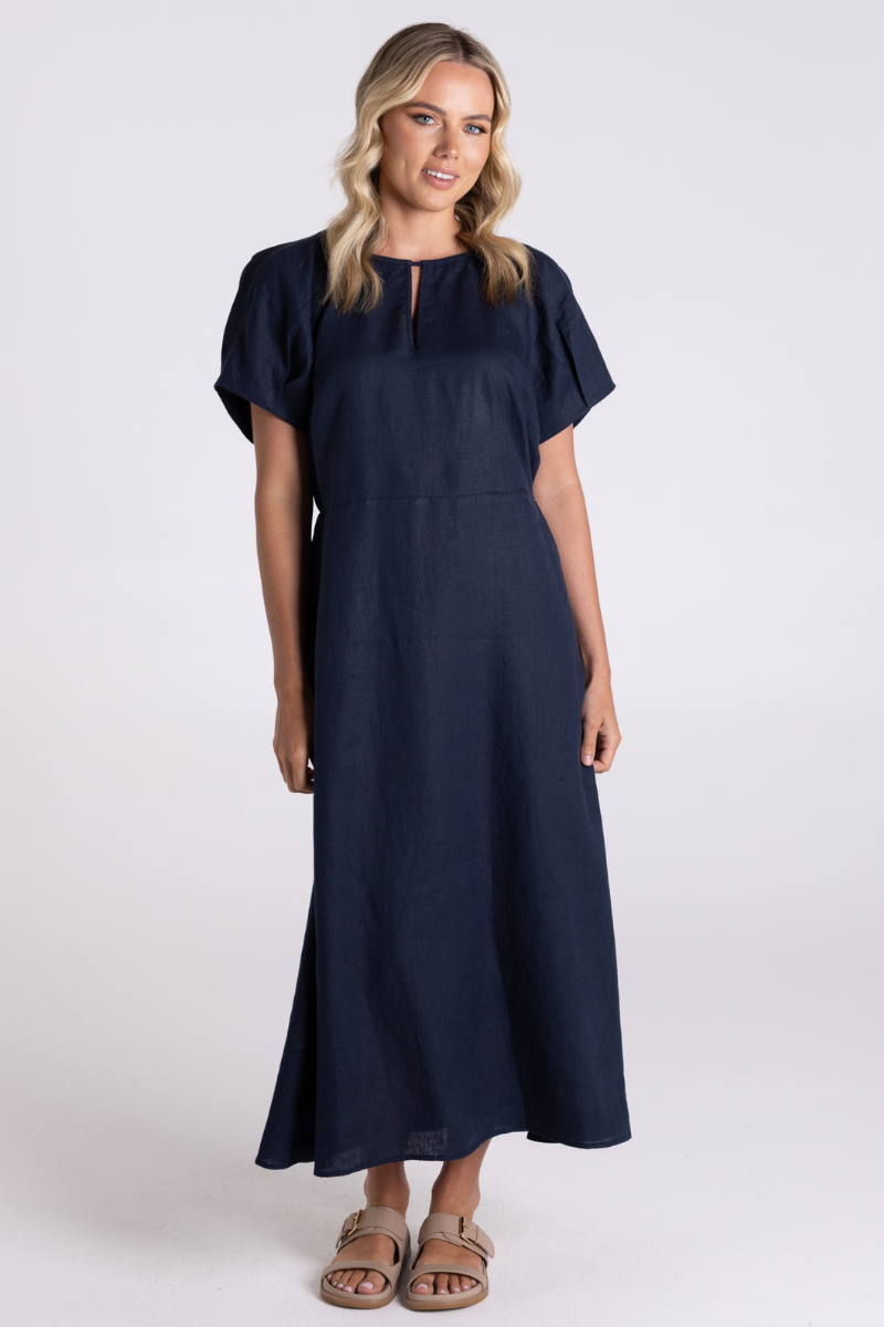 Two T's | Linen Midi Dress | French Navy