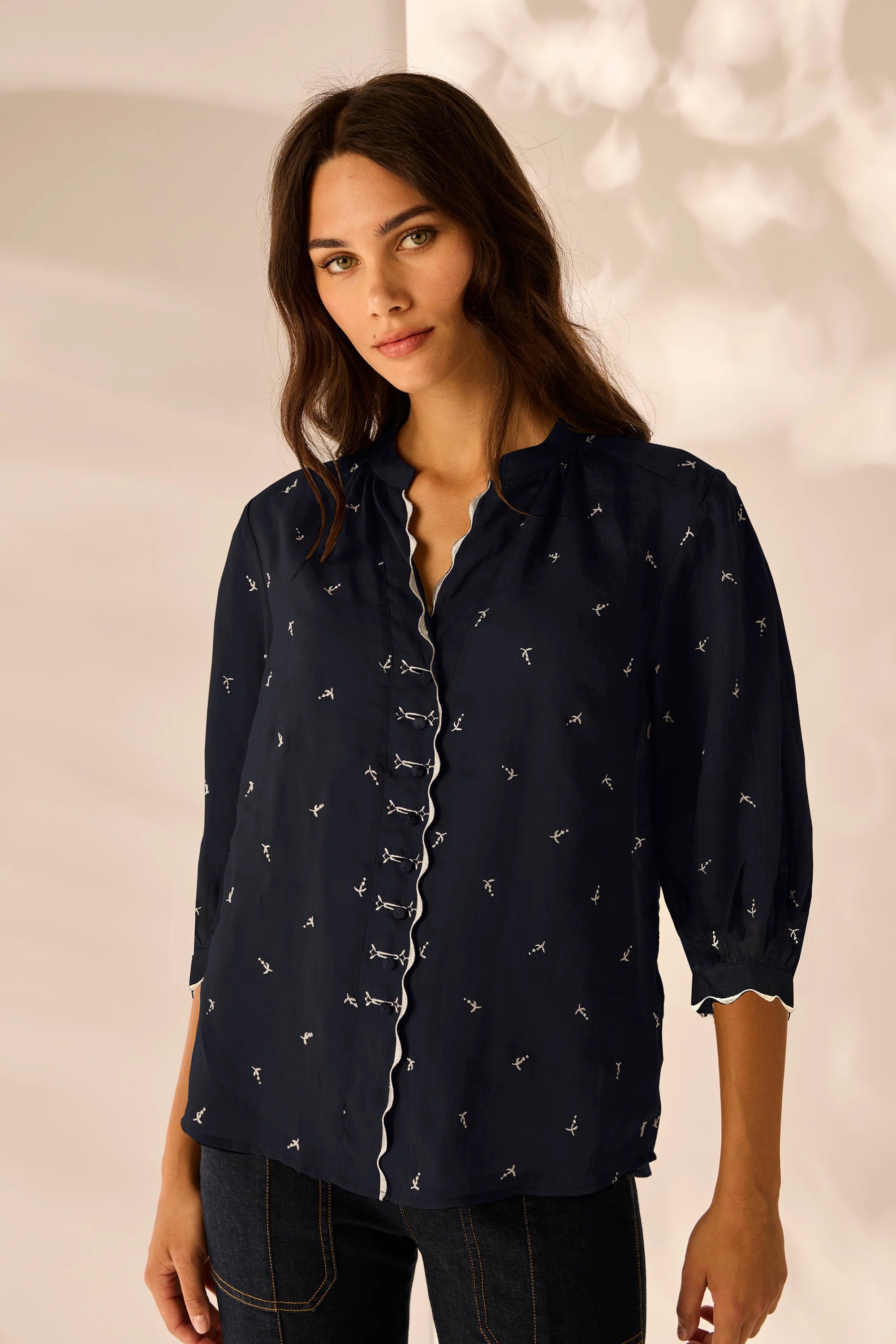 Lania | Melody Shirt with Embroidery | Ink