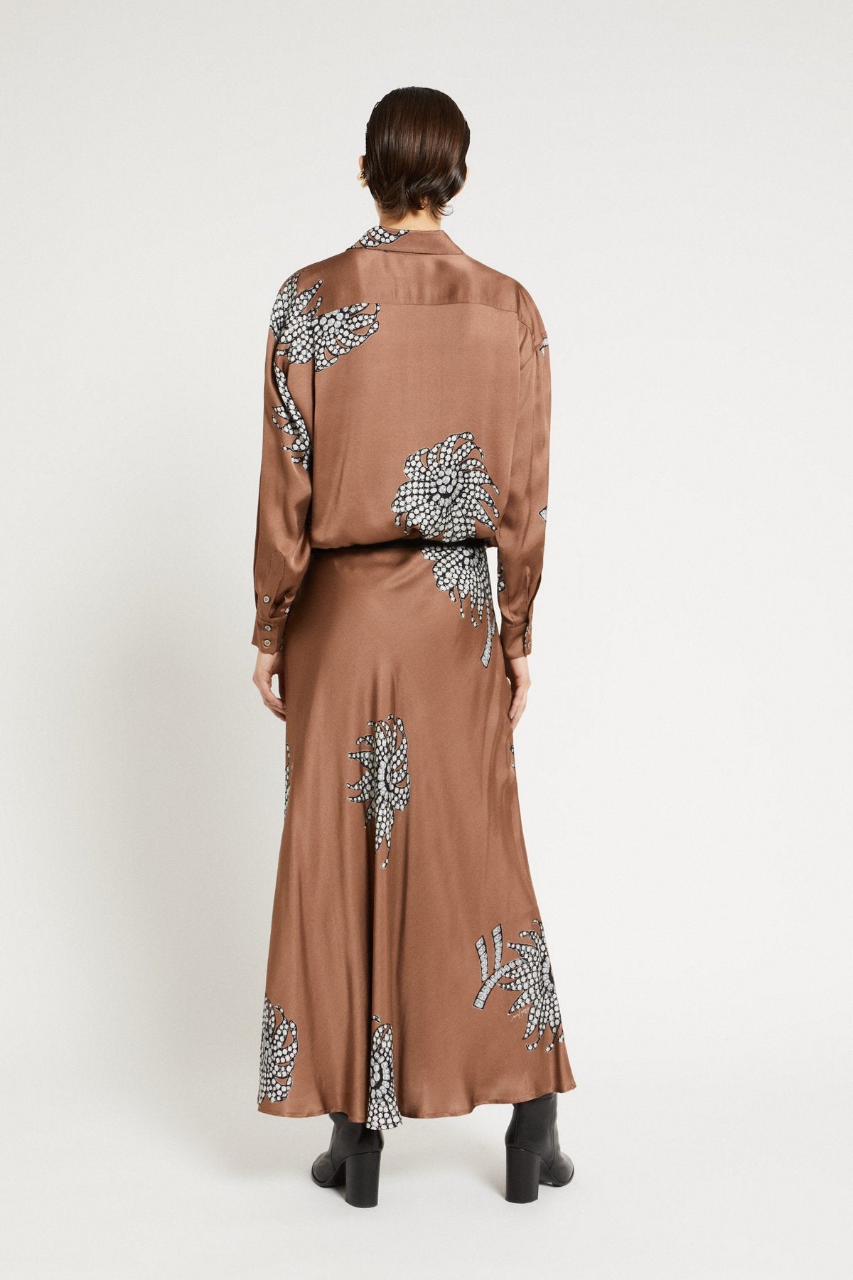 Ottod'Ame | Elastic Waist Printed Skirt | Brown