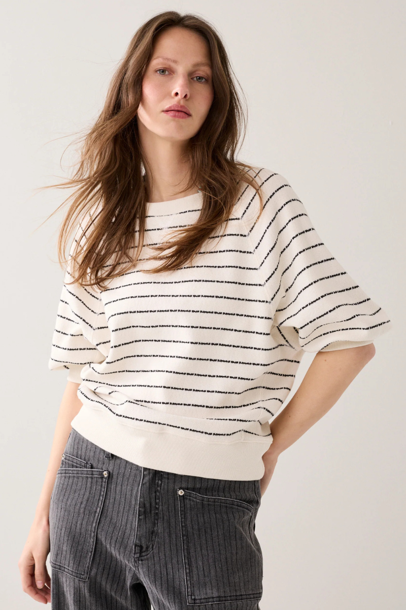 Summum | Jersey Striped Top | Bone/Navy