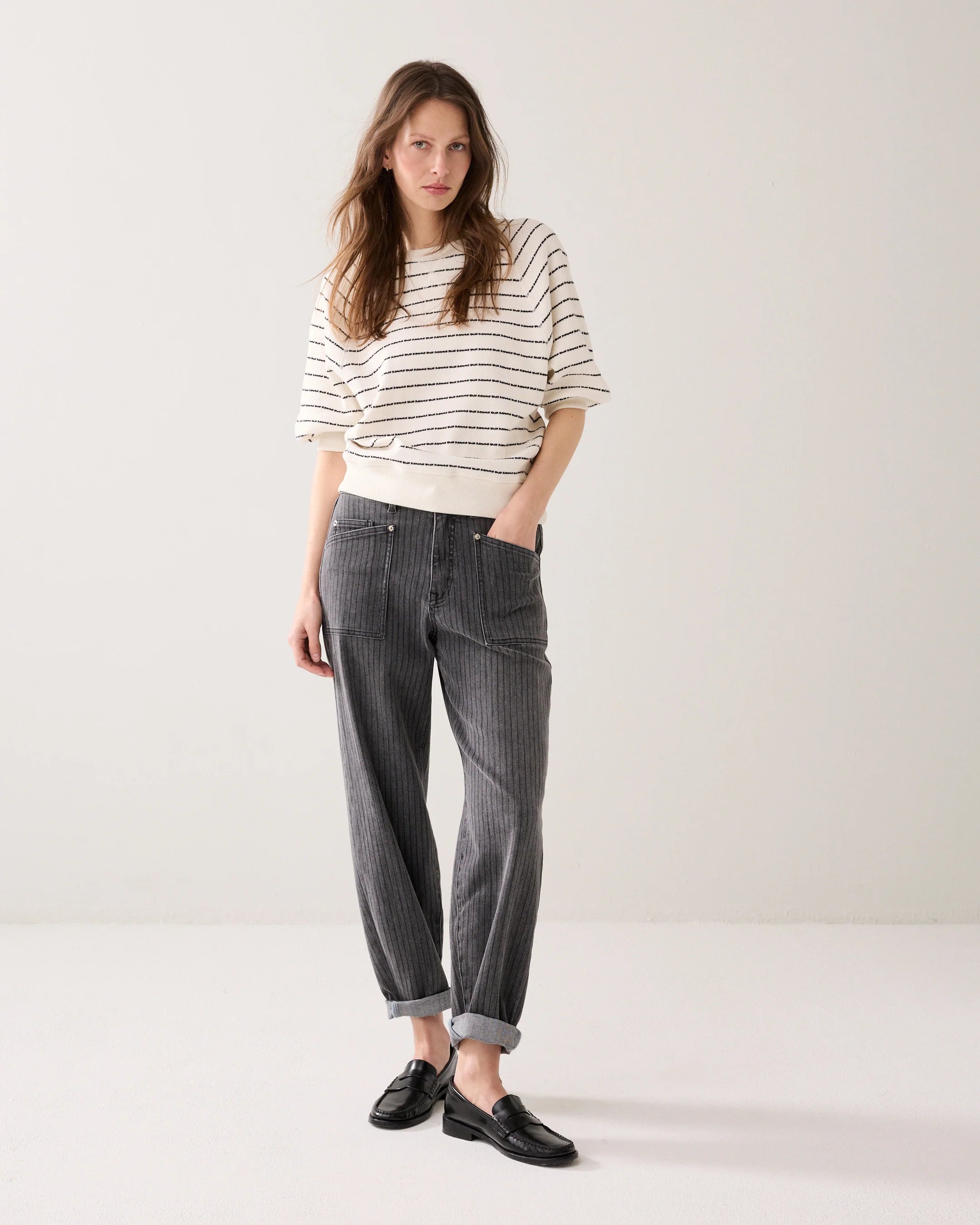 Summum | Jersey Striped Top | Bone/Navy