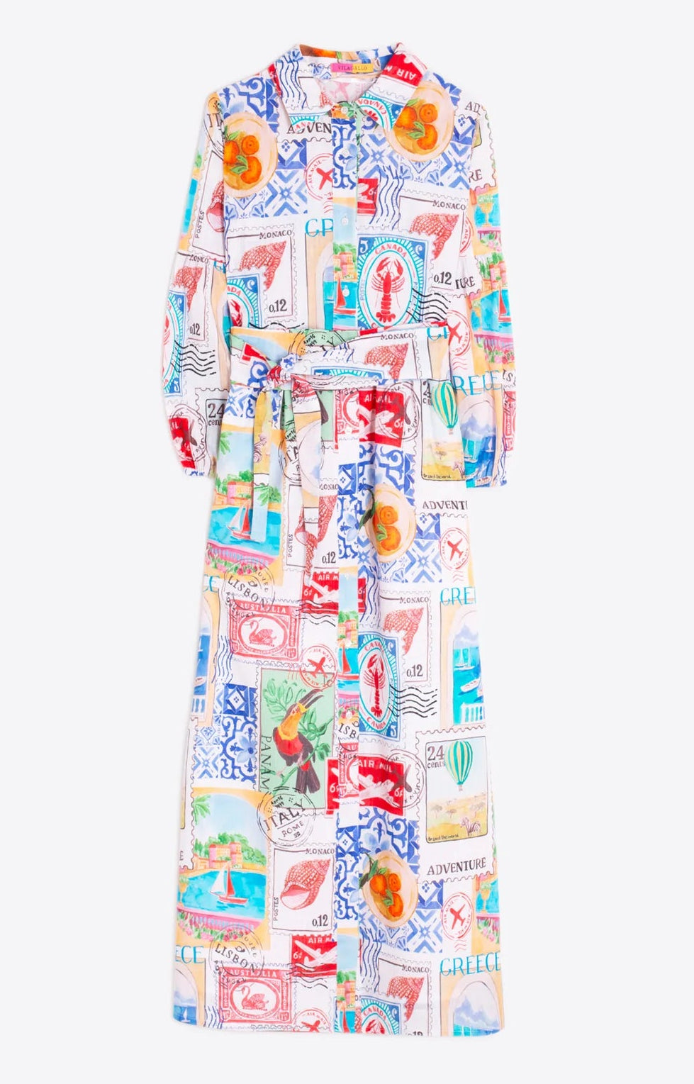 Vilagallo | Alejandra Travel Stamp Print Dress | Multi