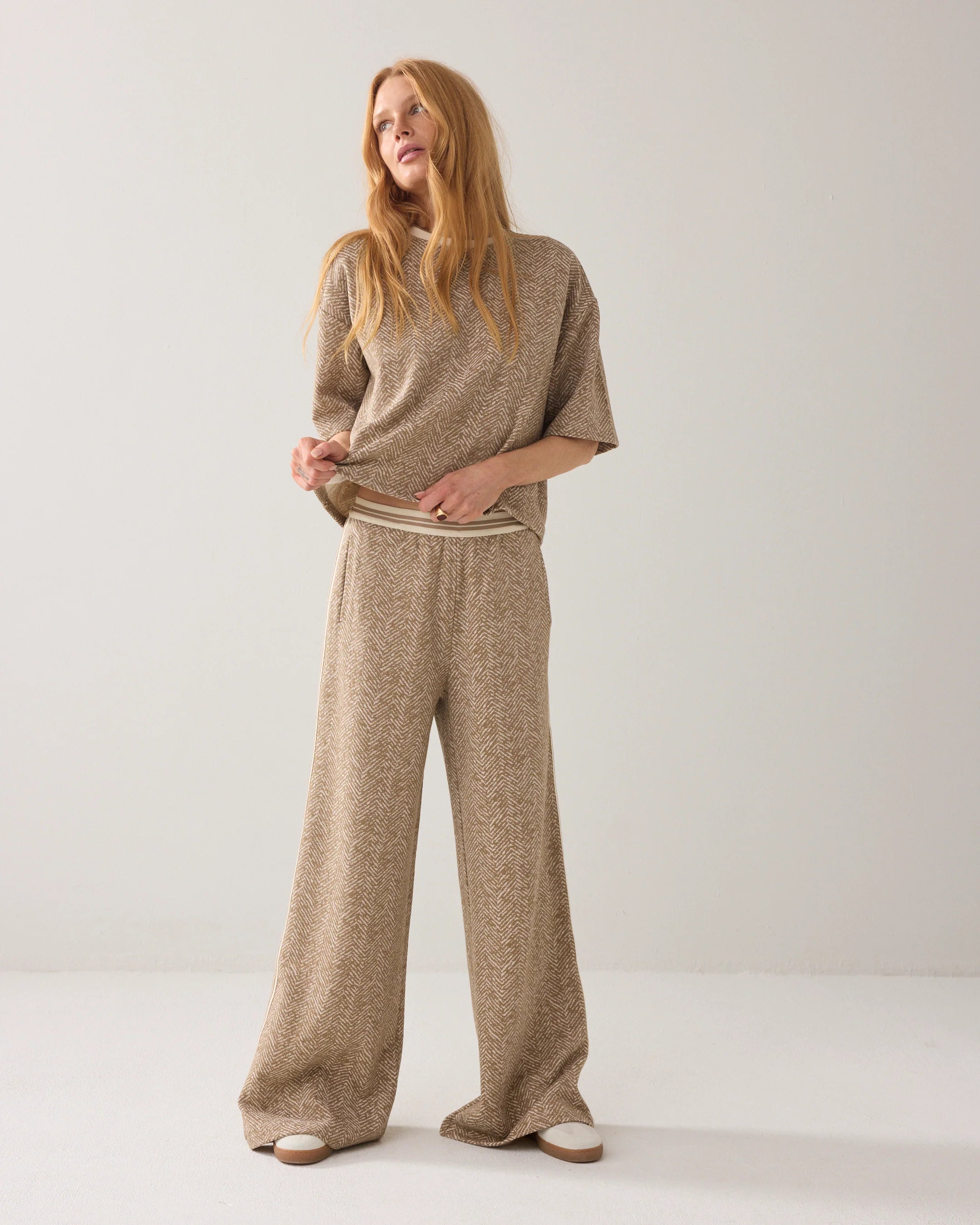 Summum | Jersey Herringbone Elastic Waisted Pants | Khaki