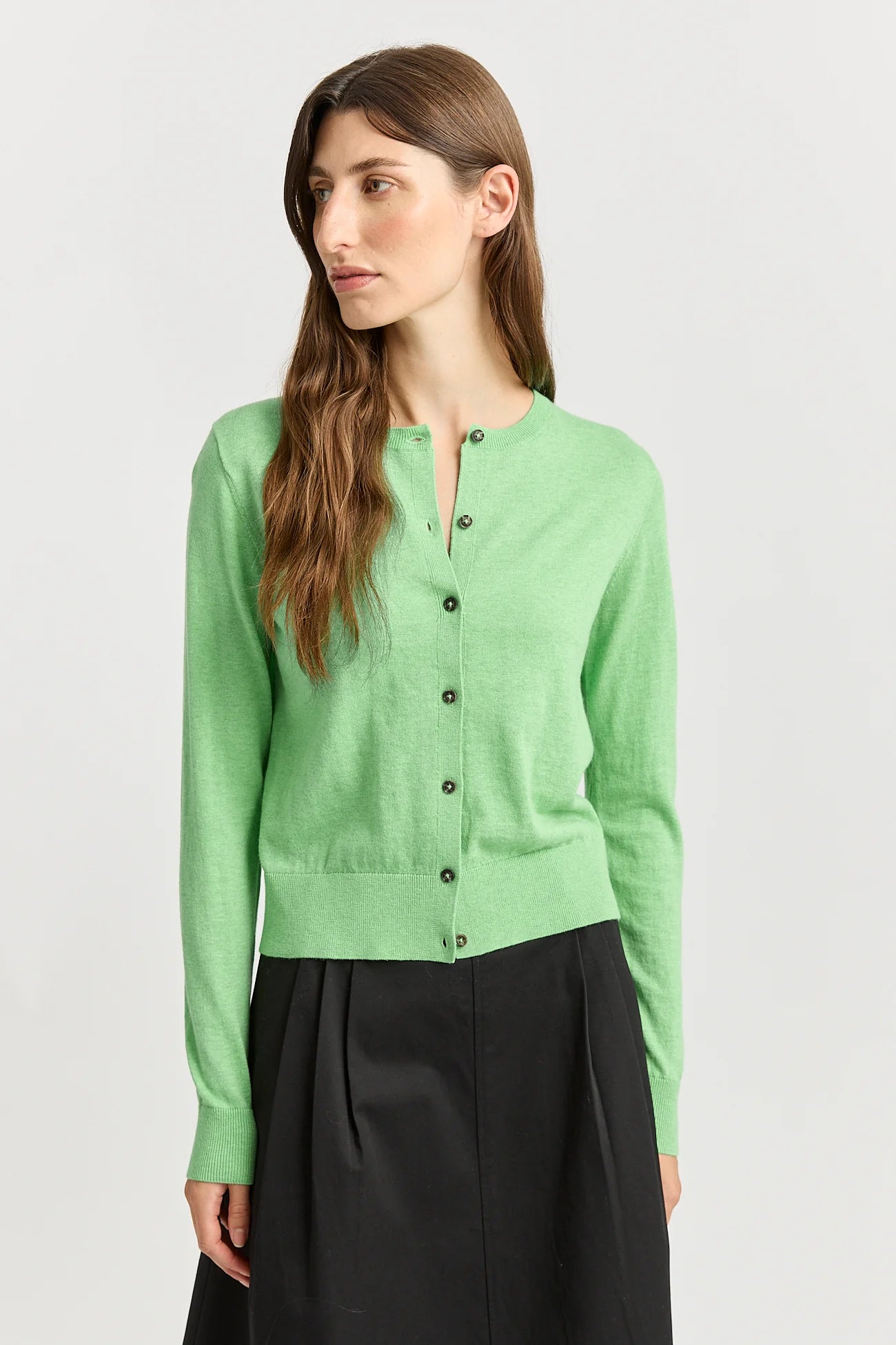Toorallie | Fine Crew Cardigan | Agave