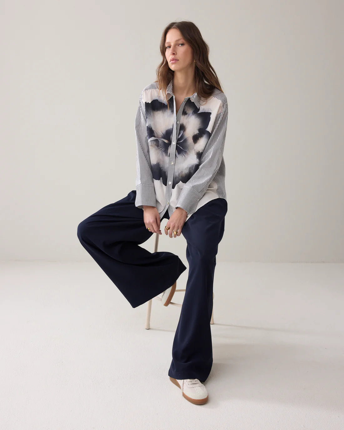Summum | Big Flower Blouse | Blue/White